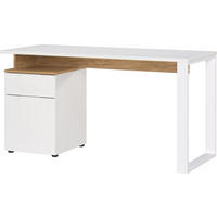 SCHREIBTISCH – Weiß/Beige, 140x61x74 cm, mit Container, stoßfest, Metallkufen - Weiß, Holz/Metall (61/140/74cm) - KADIMA DESIGN