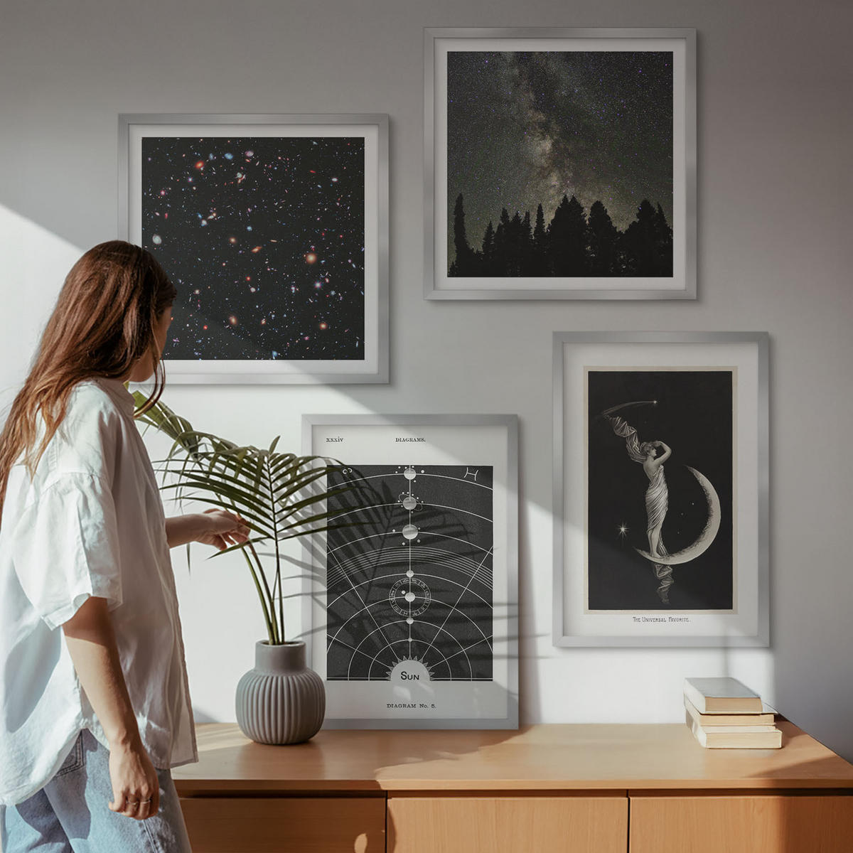 WANDBILDER 4er Set - 50x50 cm & 40x60 cm Silberner Rahmen - Galaxie im Sonnensystem - Silberfarben, Kunststoff (50/50cm) - ArtPrintCave