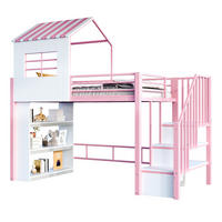 HOCHBETT 90/200 cm rosa/weiß aus Metall und MDF mit Treppe und Regal - Rosa, Metall (90/200cm) - OKWISH