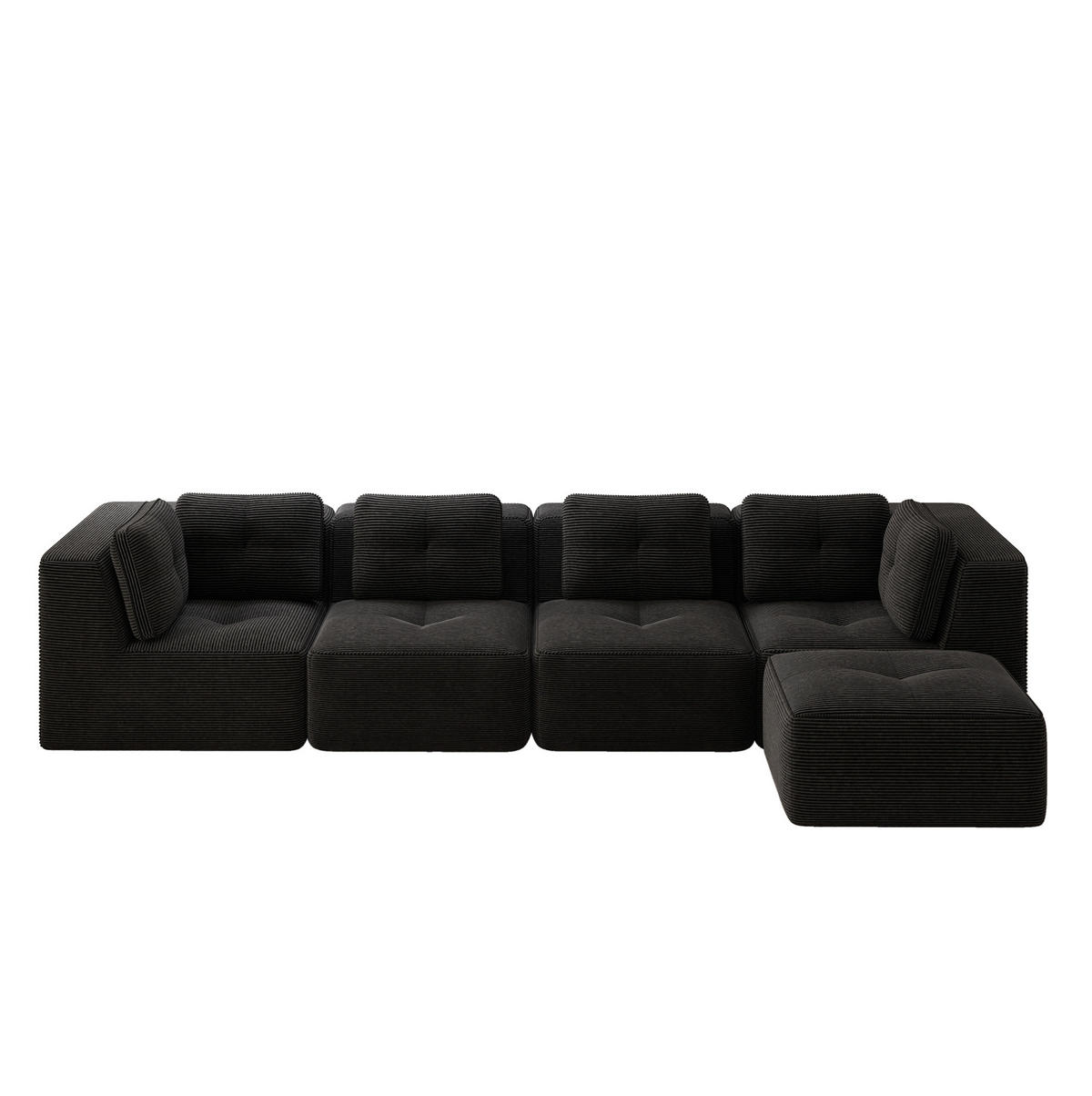 ECKSOFA 386/177/69 cm schwarz aus Cord mit modularem Design und rutschfestem Standfuß - Schwarz, Textil (177/386cm) - OKWISH