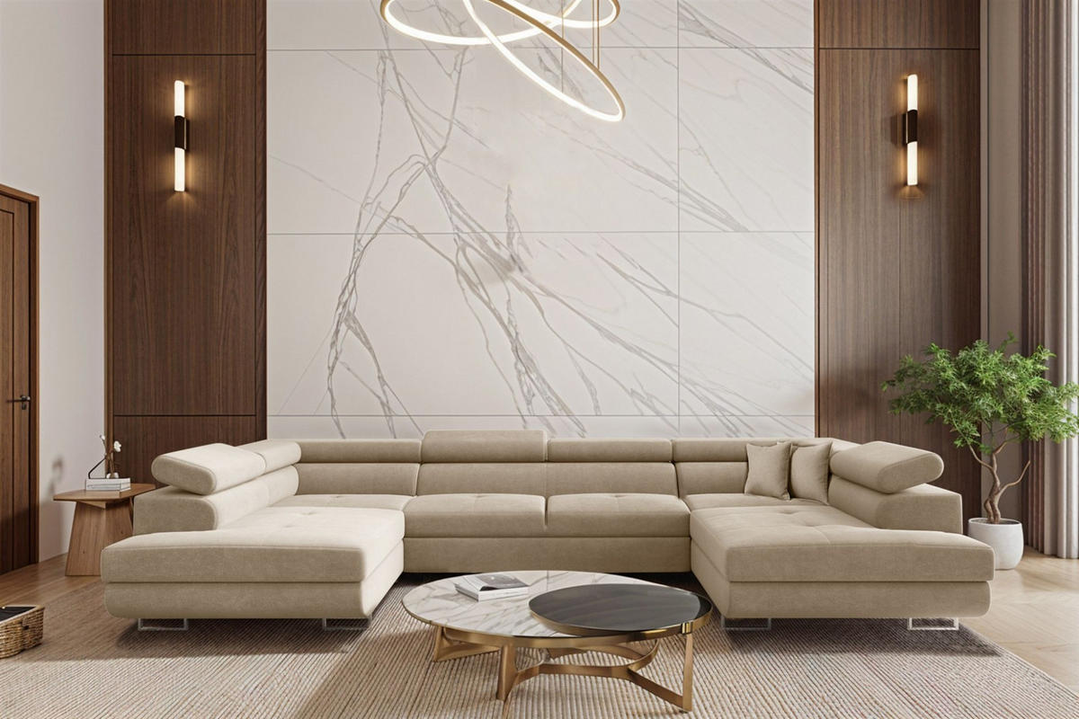 WOHNLANDSCHAFT Carmelo In Nova - Beige, Holzwerkstoff/Textil (345/90/202cm) - Fun Möbel