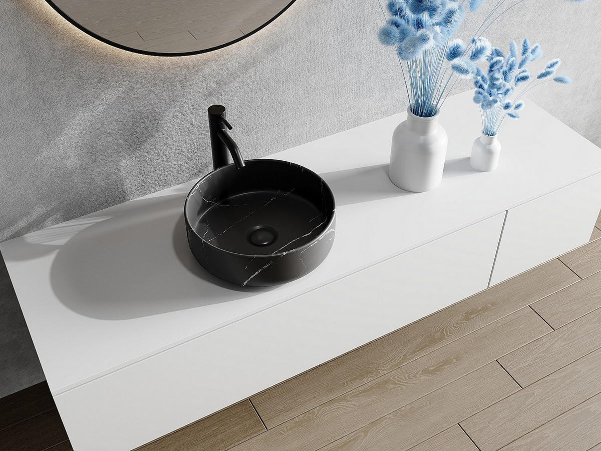AUFSATZWASCHBECKEN rund - Schwarz - Marmor-Optik - Keramik - 36 cm - VIAMARBA - Schwarz, Keramik (36/12/36cm) - Vente-Unique
