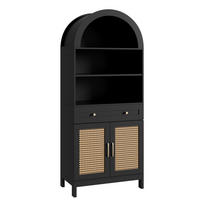 VITRINE DE-37960 mit Rattantüren und 3 Präsentationsfächern Schwarz - Schwarz, Holzwerkstoff (70/170/40cm) - ComfortXL