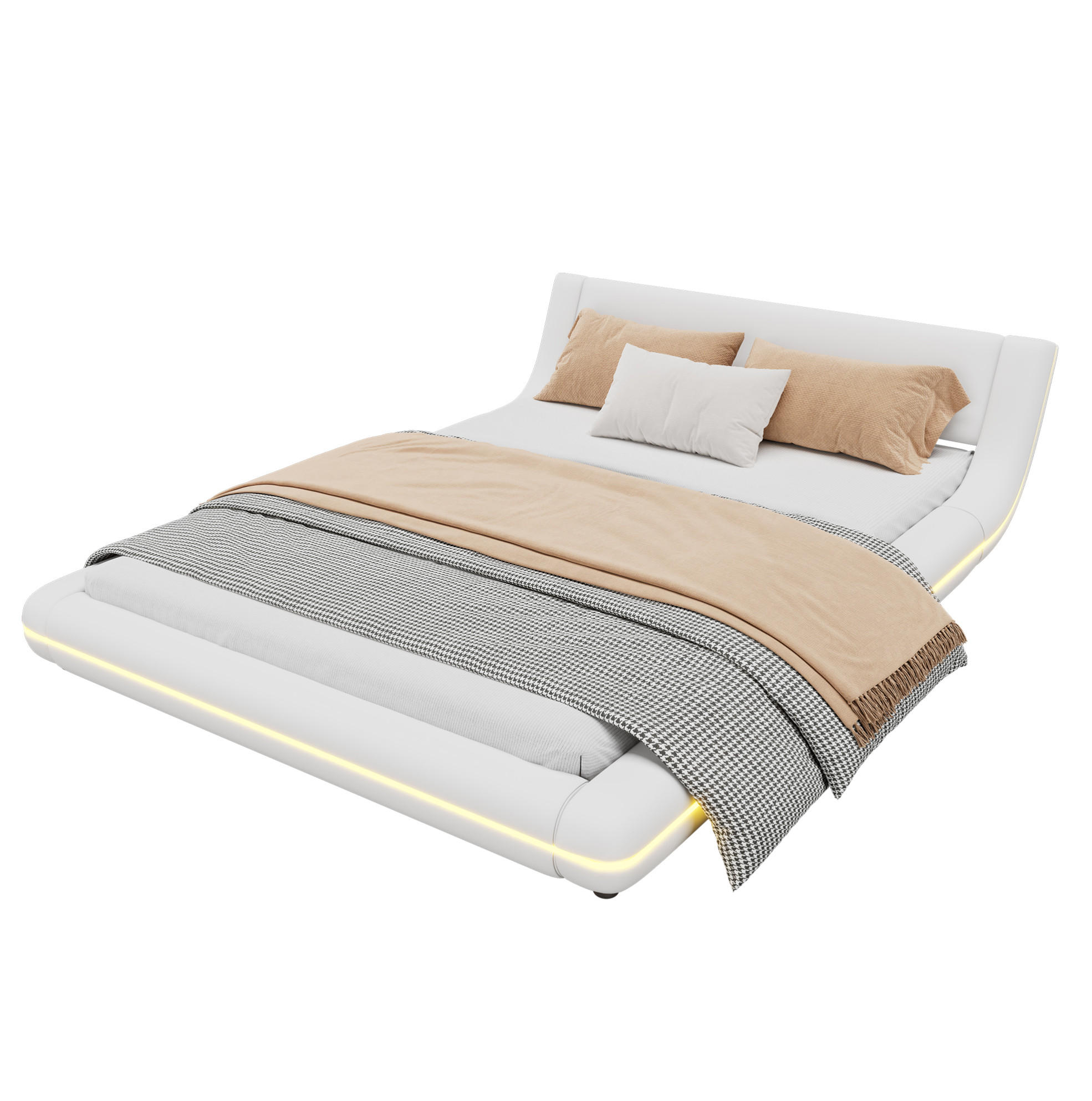 BETT 140/200 cm in Weiß – aus PU mit LED-Beleuchtung, inkl. Lattenrost - Weiß, Leder (140/200cm) - BEAOK
