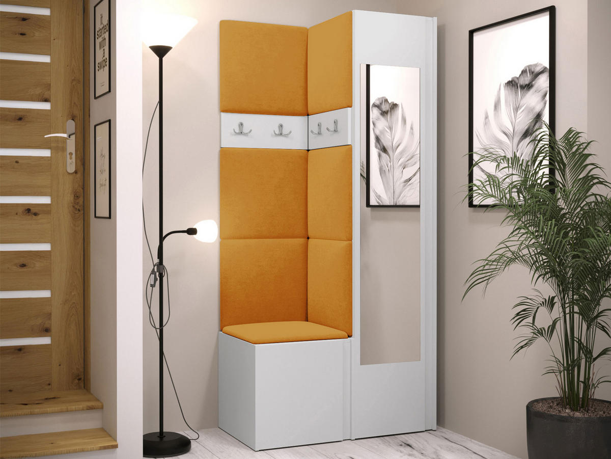 GARDEROBEN-SET Orion XXV - Weiß/Orange, Holzwerkstoff/Kunststoff (82/186/46cm) - MIRJAN24