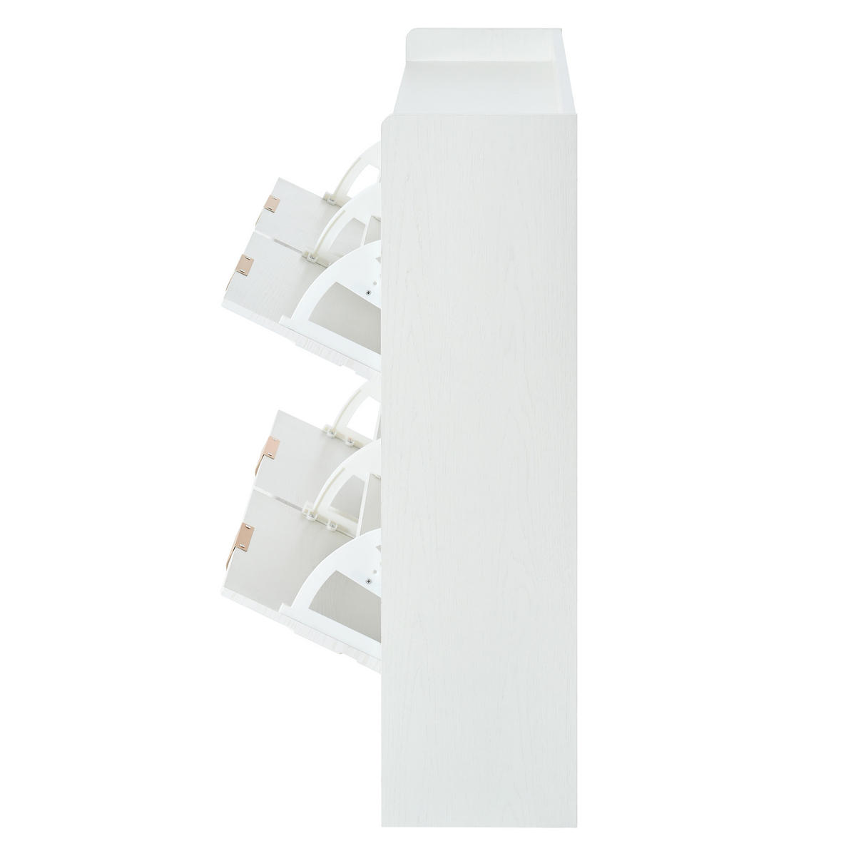 SCHUHSCHRANK mit 3d-strukturfront & 4 klappfächern - Weiß, Holzwerkstoff (105/90/24cm) - Urban Meuble