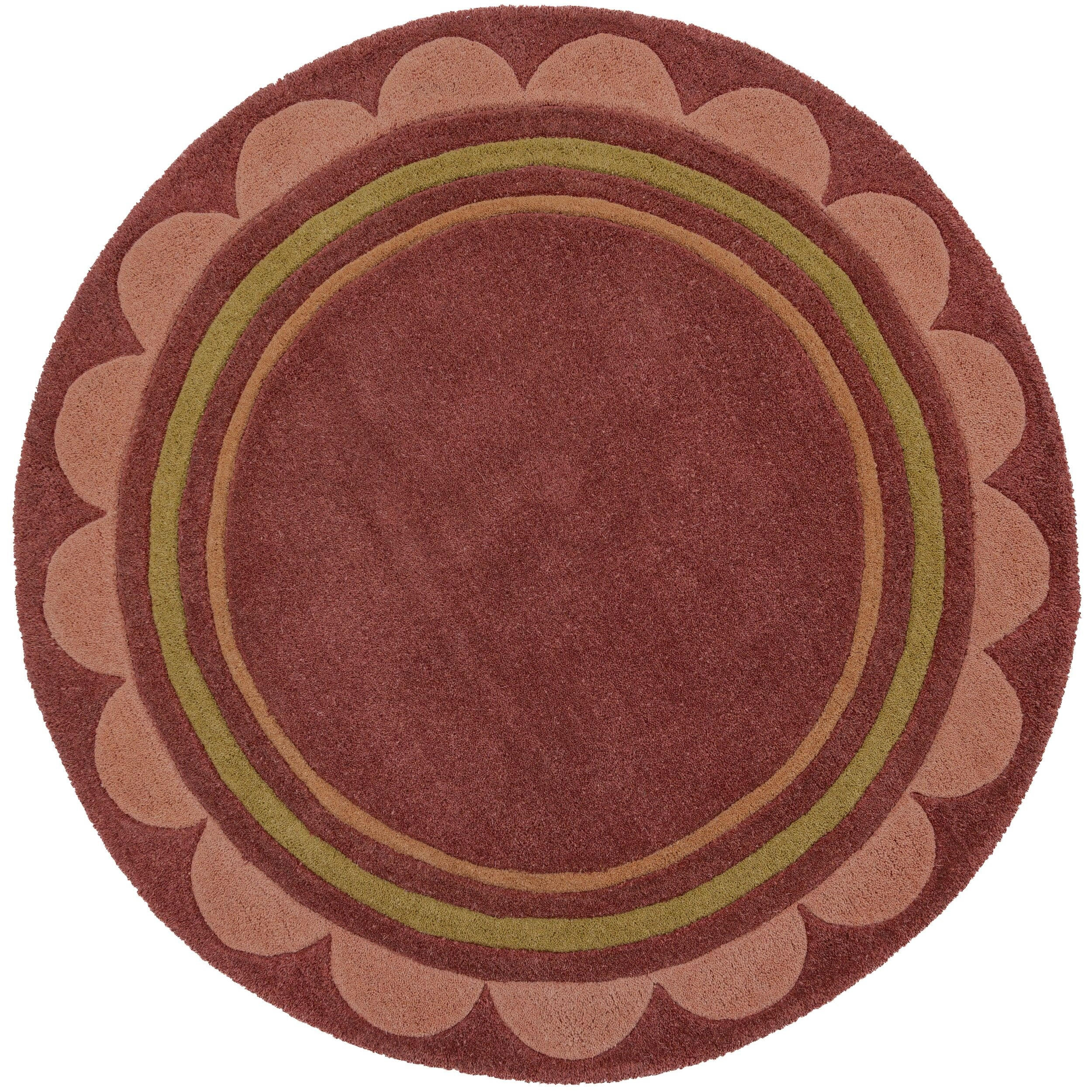 WOLLTEPPICH handgetuftet WENSUM, Scallop-Bordüre, Beerenrot, Ø 120 cm - Rot, Textil (120/120cm) - KADIMA DESIGN