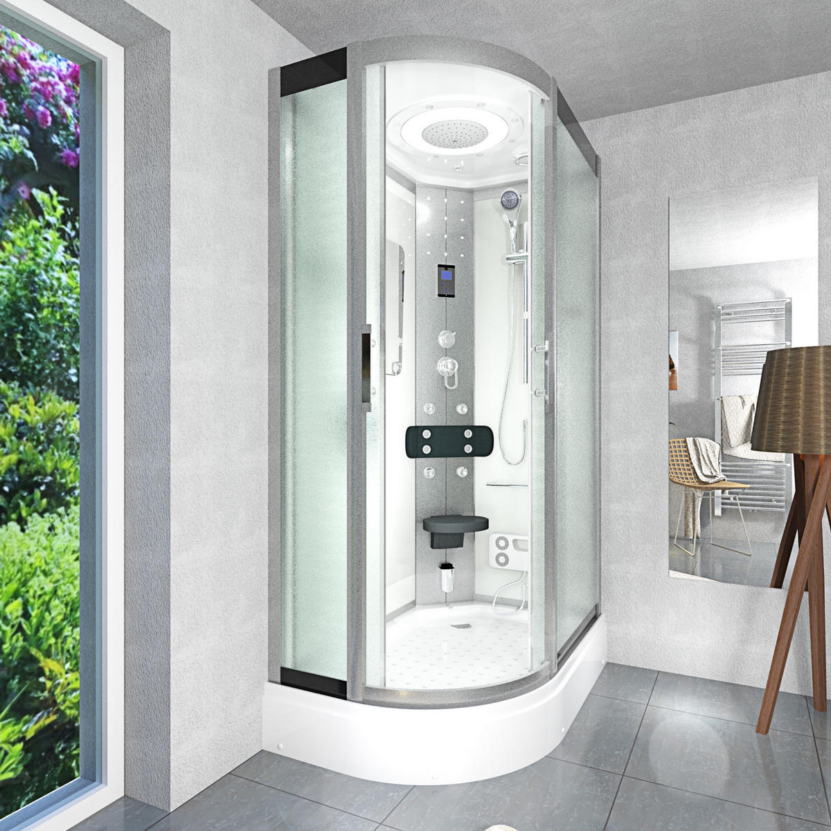 DUSCHE DampfduscheD60-70M2L Weiß 120x80 - Weiß, Glas/Kunststoff (120/80/215cm) - AcquaVapore by Sandra Jentho