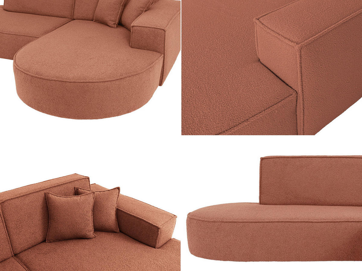 ECKSOFA Hana L-Form 3-Sitzer Ecke Rechts, Boucle, Terra 241/73/168 cm - Terracotta/Schwarz, Textil/Metall (168/241cm) - WFL GROUP
