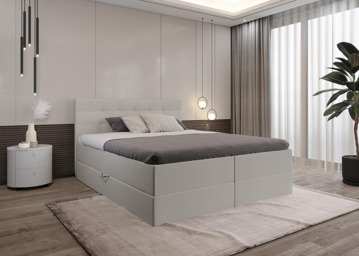 BOXBETT Malaga Beige 160x200 cm Bettkasten + Topper - Beige, Holz/Textil (160/200cm) - Comfortic