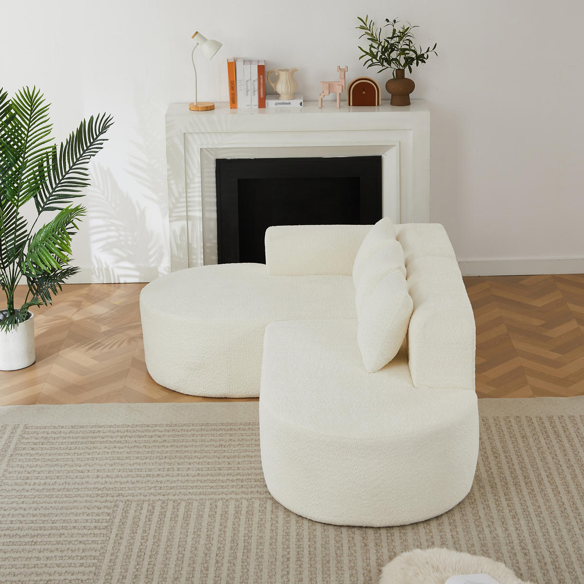 ECKSOFA 222/157/73 cm Beige Chenille mit 3 Kissen (Linke Seite) - Beige, Textil (157/222cm) - Oxeza