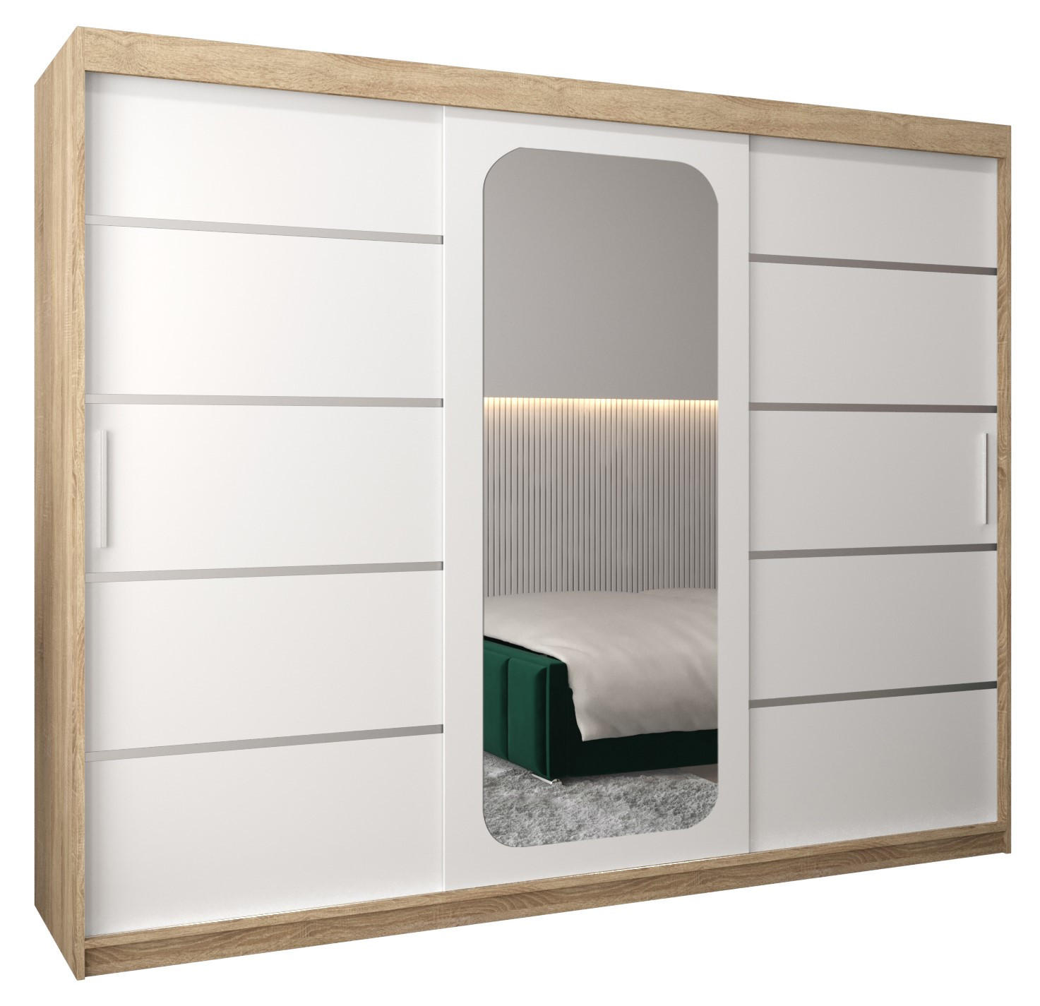 Abiks Möbel Schwebetürenschrank Sonoma Eiche, Weiß 250x200x62 cm