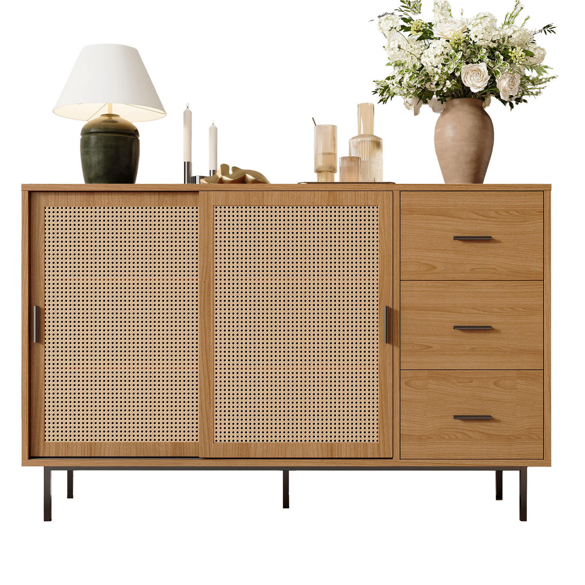 SIDEBOARD 140/37/91 cm natur aus Spanplatte mit Schiebetüren - Naturfarben, Holzwerkstoff (140/91/37cm) - OKWISH