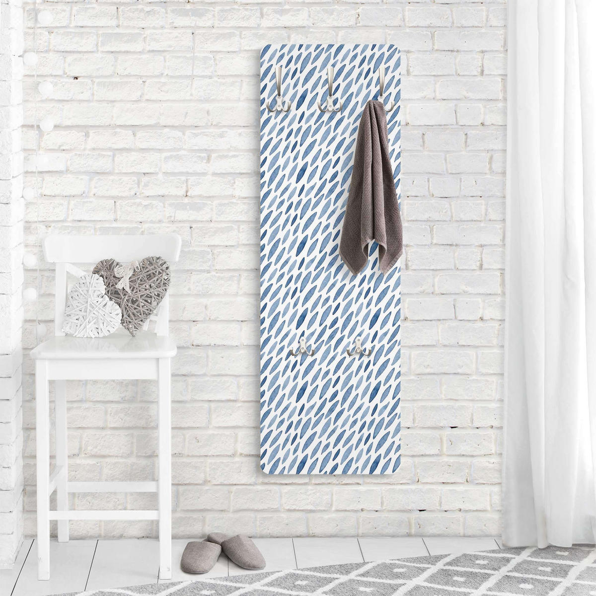 WANDGARDEROBE - Aquarell Regen in Indigo klein und groß 34/105 cm - Blau, Holzwerkstoff (34/105/1.6cm) - Bilderwelten