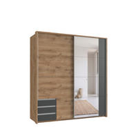 SCHWEBETÜRENSCHRANK 2-türig B183/H200/T65 cm, Passepartout-Kleiderschrank in Eiche Dekor mit Spiegel, 1x Tür & sichtbare Schubkästen in Grafit / 22713 - Eichefarben/Alufarben, Holz/Holzwerkstoff (183/200/65cm) - luma-home