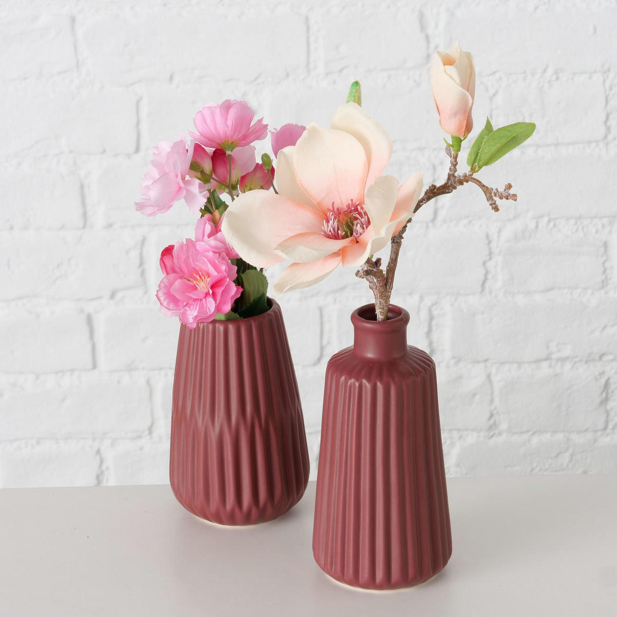VASE Porzellan Esko 17 cm - Weinrot, Keramik (17cm) - Boltze Home