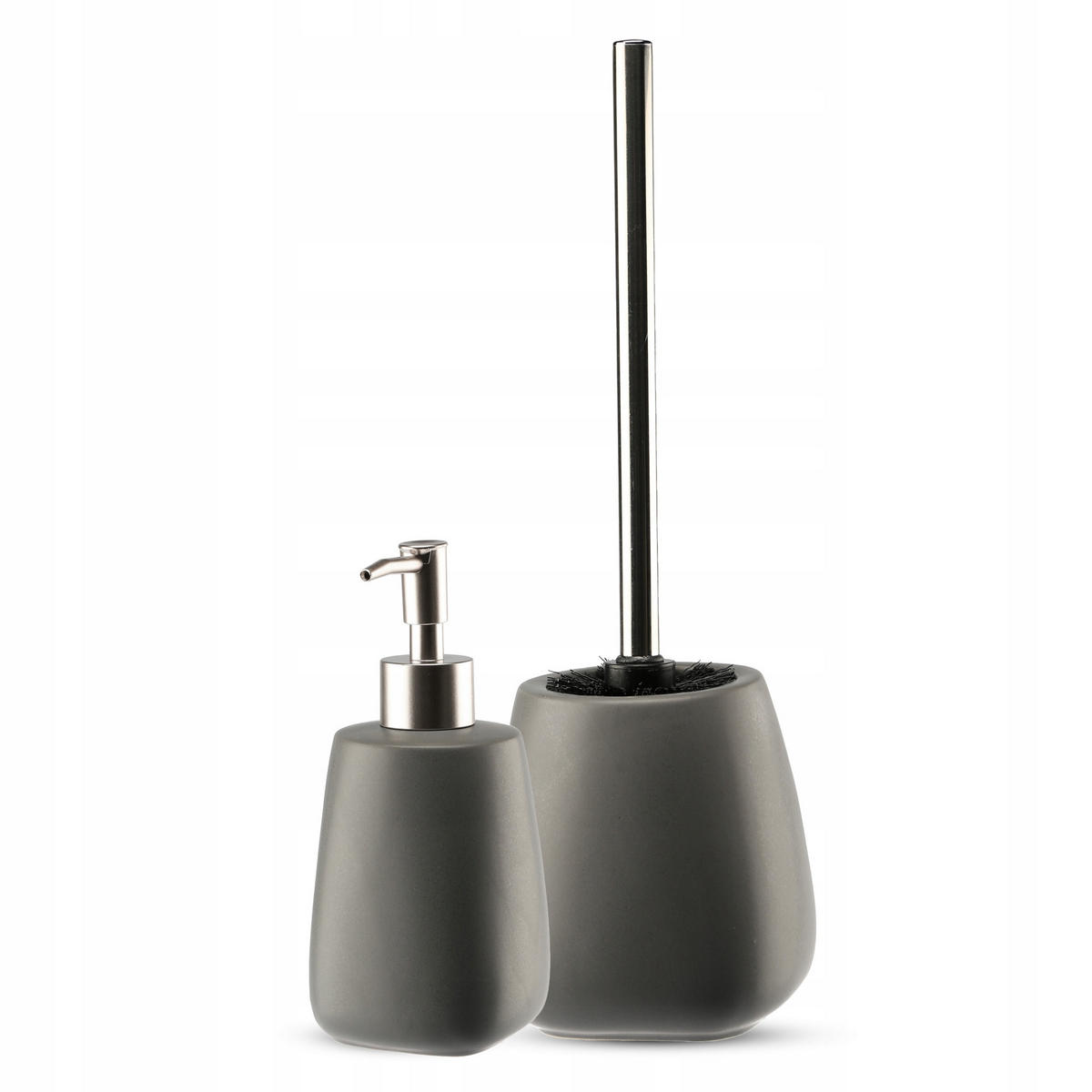 BADEZIMMERSET SEIFENSPENDER + WC-Bürstengarnitur, grau - Grau, Keramik/Kunststoff (12/36cm) - KADAX