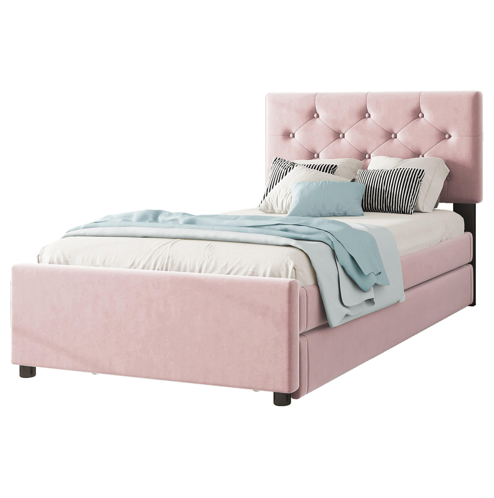 POLSTERBETT 90/200 cm Rosa mit Rollbett und Lattenrost, Samt - Pink, Textil (90/200cm) - MIVRAY