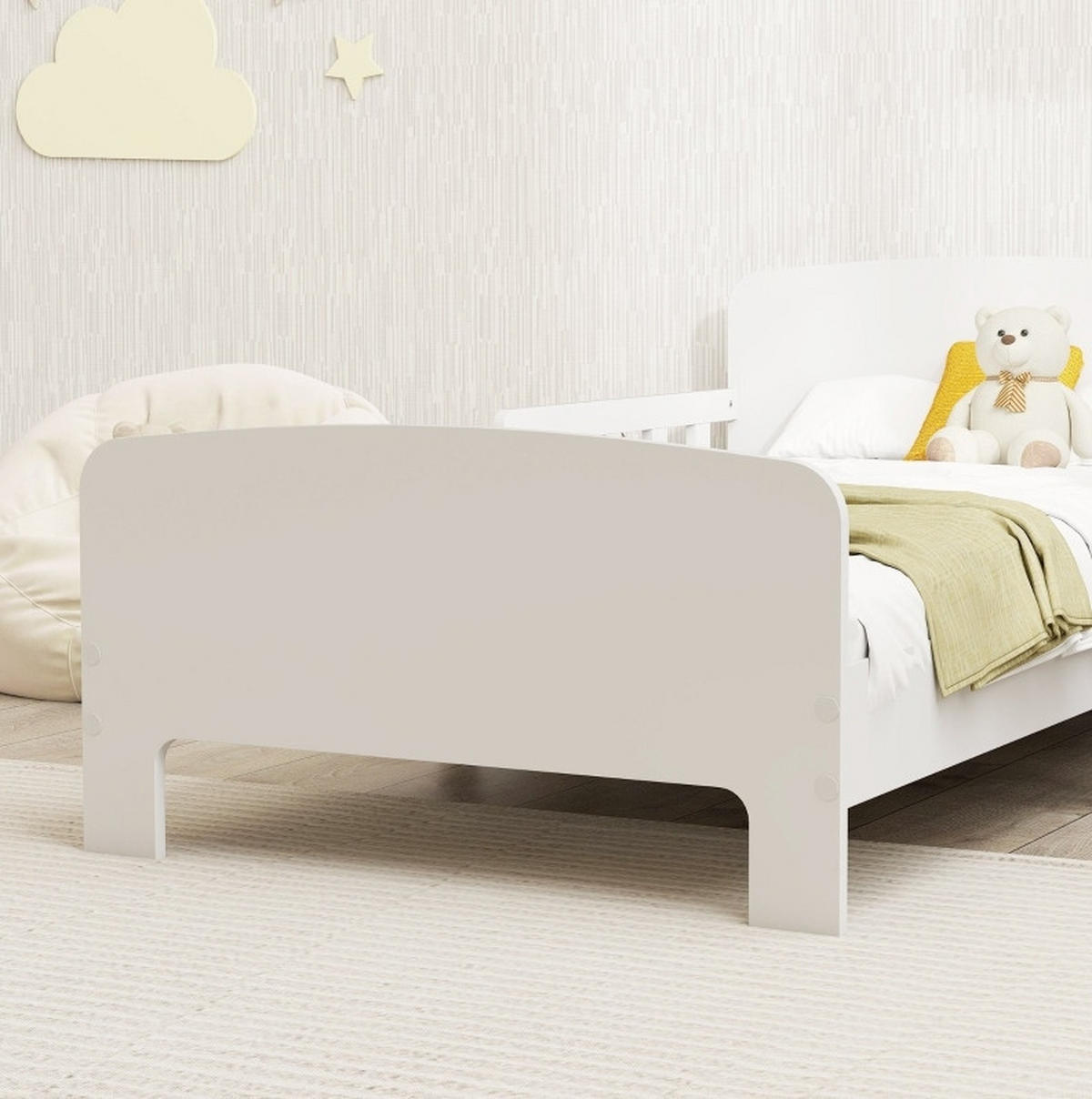 KINDERBETT 70/140 cm mit doppelseitigen Schutzschienen, niedrigem Profil und schneller Montage - Weiß, Holz (70/140cm) - MIVRAY