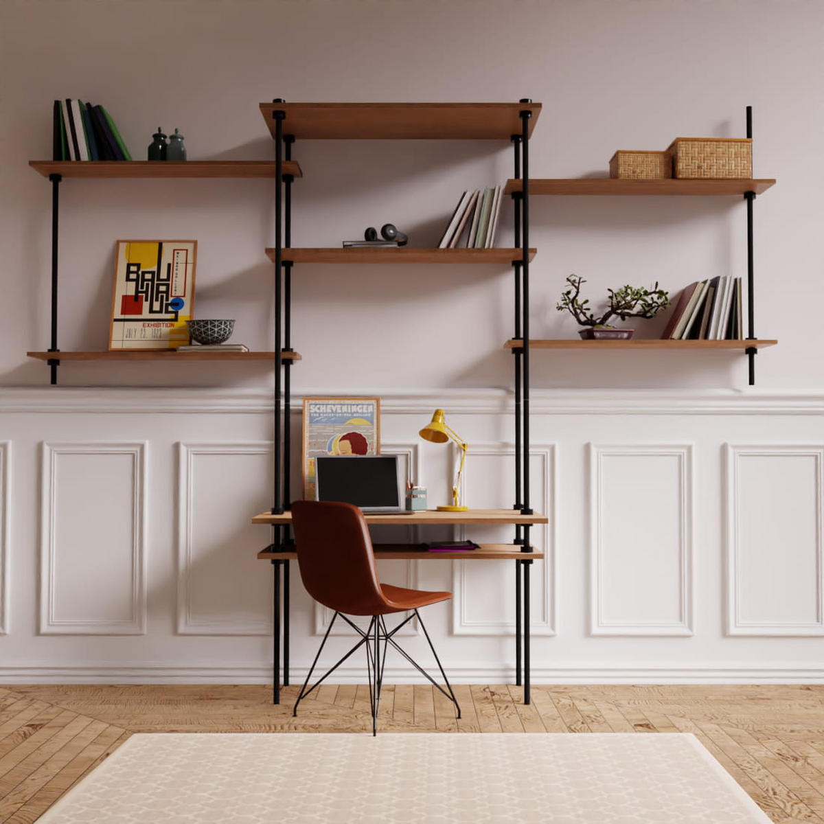 SCHREIBTISCH mit Regal 185x150x17,5/52,5 - Eiche San Remo, Metall (235/185/52.5cm) - AR Shelving