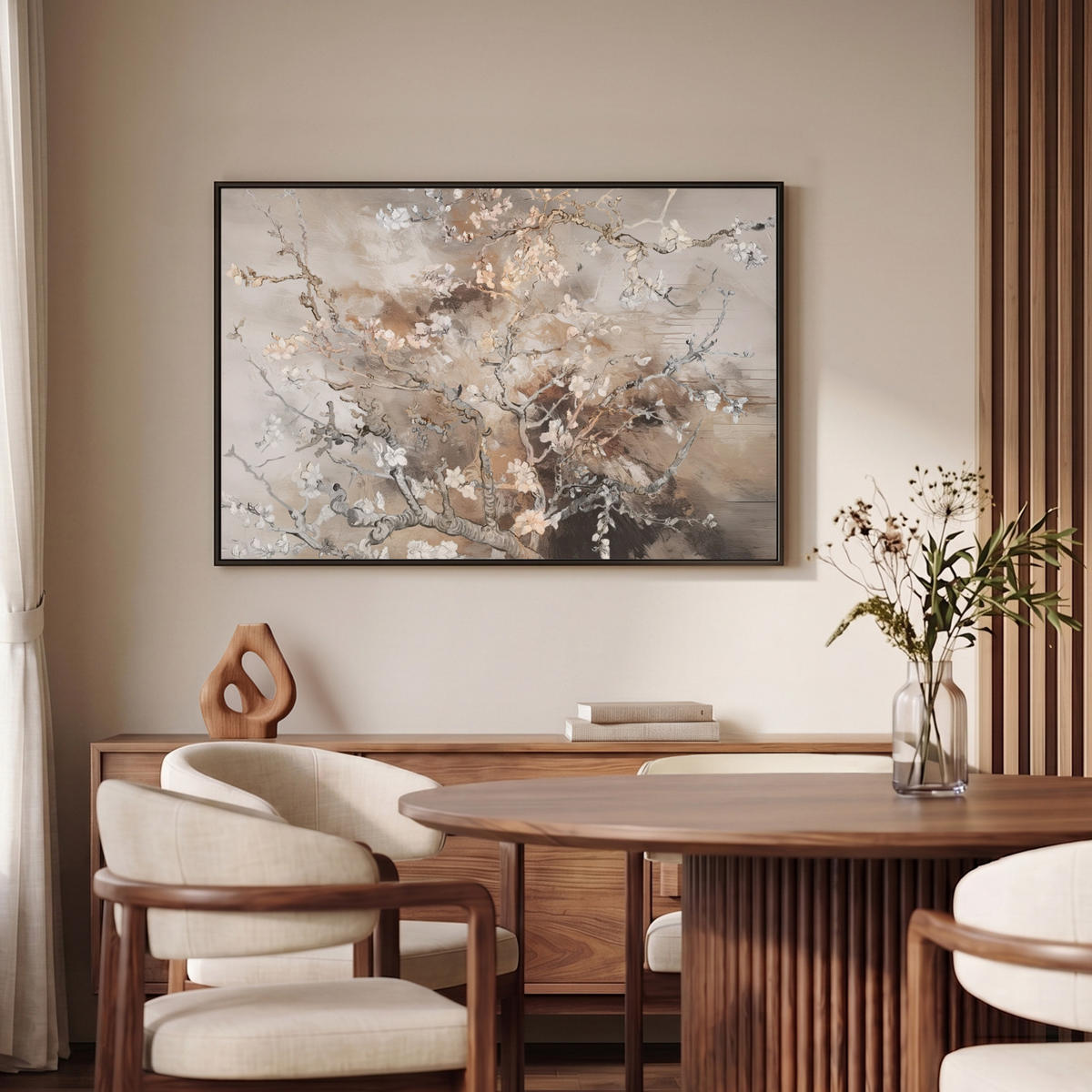 LEINWAND Bilder mit Rahmen - Mandelblüte - Kunst - Van Gogh - Beige - Abstrakt - 90x60 - Braun, Textil (90/60cm) - MuchoWow