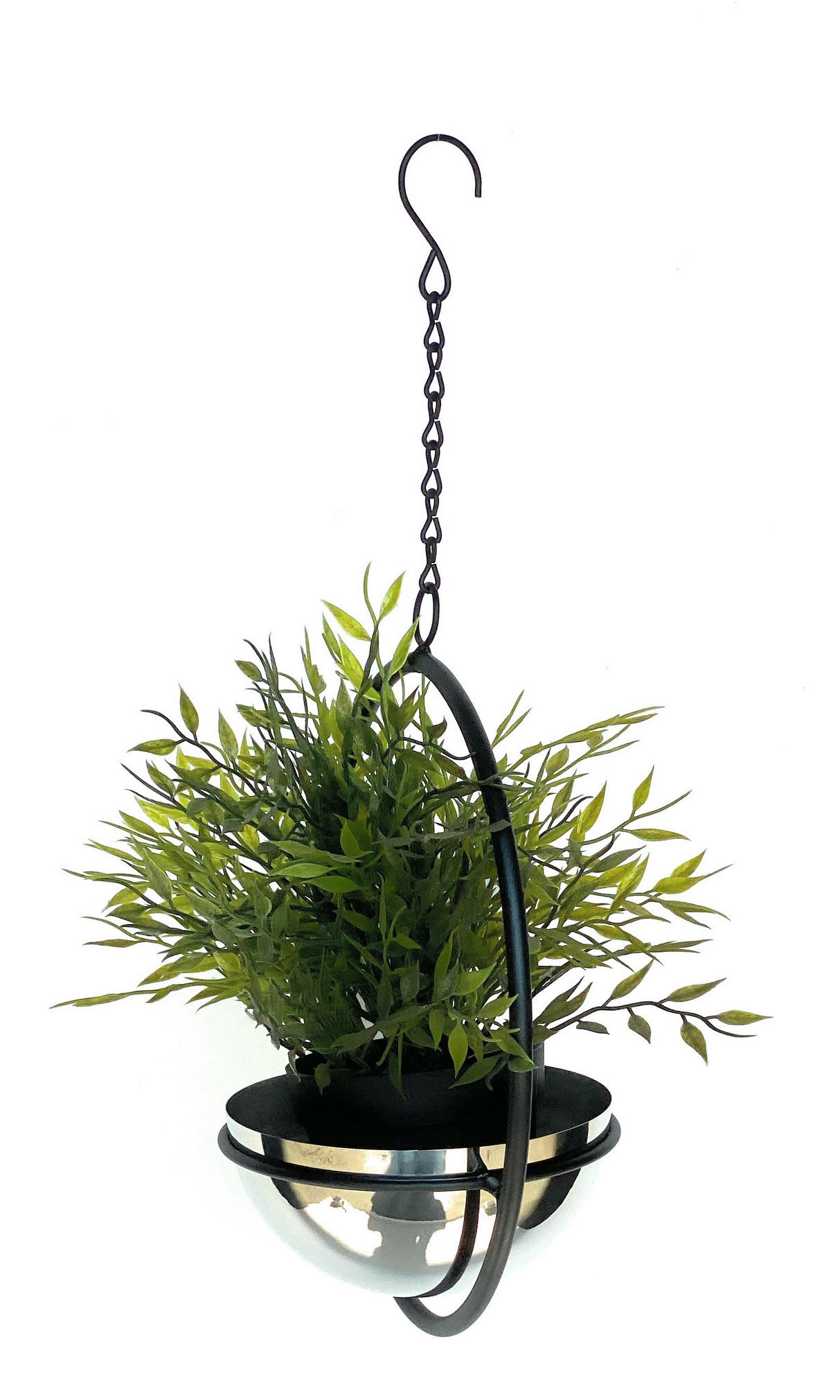 BLUMENAMPEL mit Topf Silber Metall Wand 43 cm 96087 S - Schwarz, Metall (15/7.5/15cm) - DanDiBo