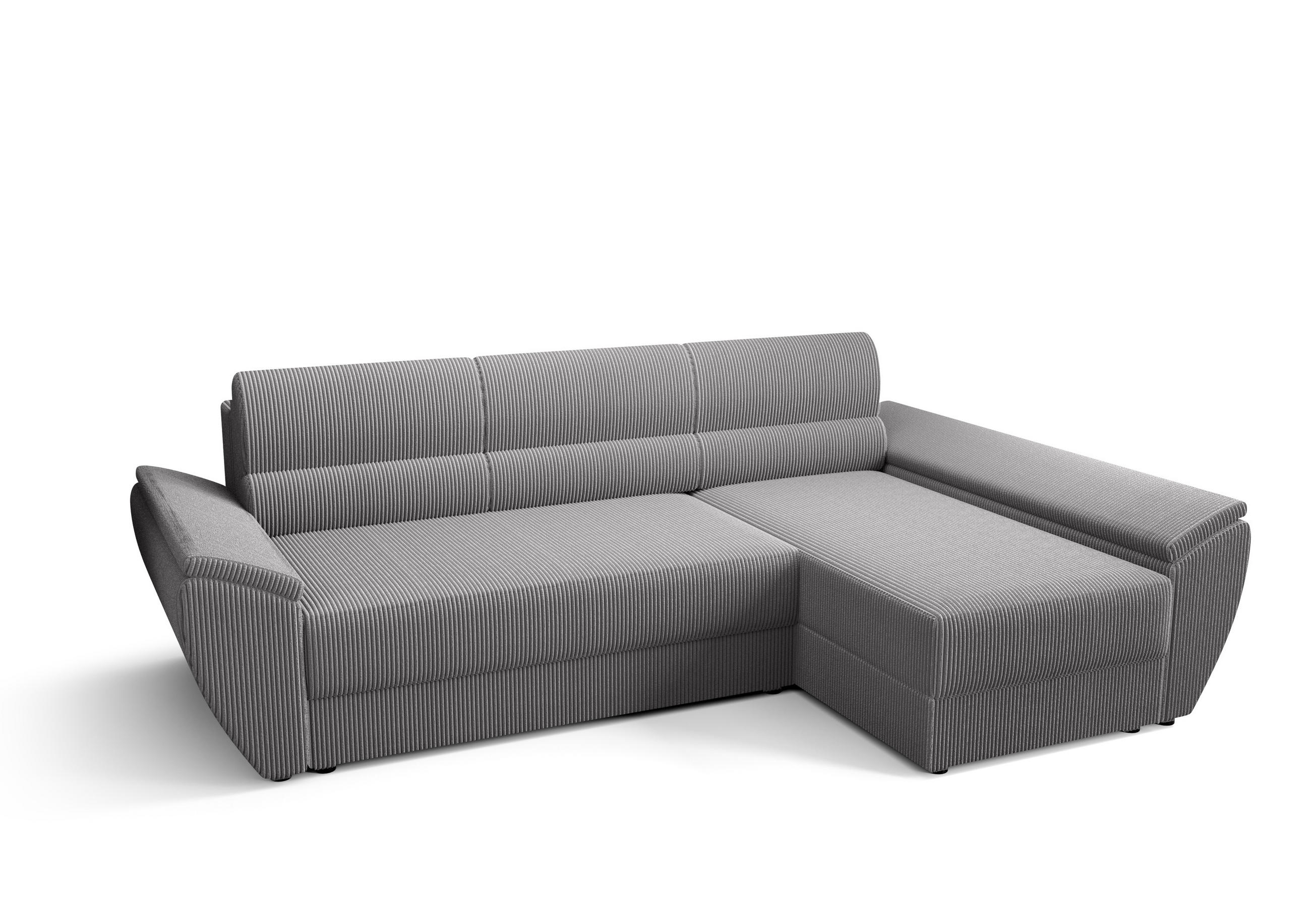 ECKSOFA L REBI L3 Poso 110 Rechts mit Schlaffunktion, Hellgrau - Hellgrau, Textil (251/140cm)