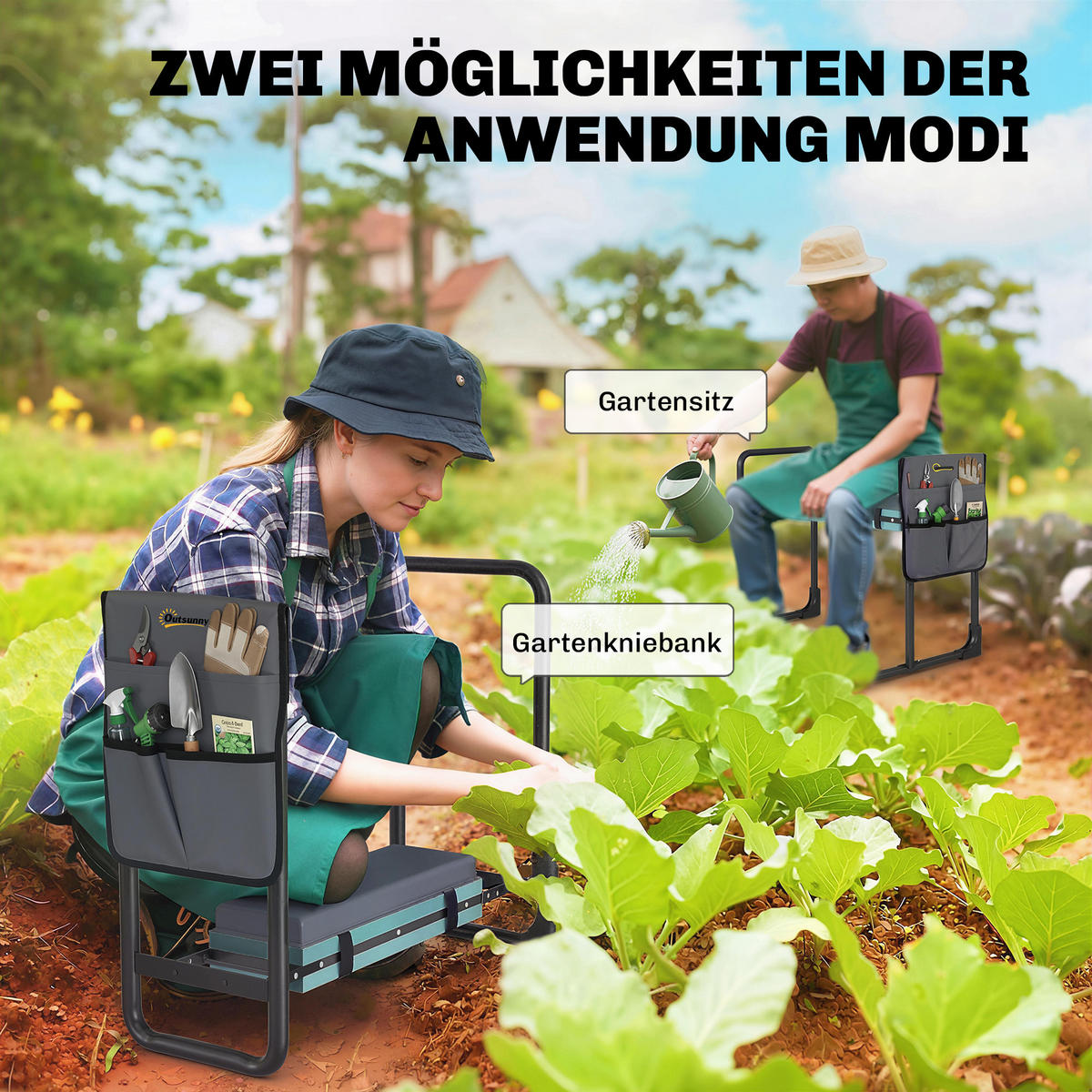 KNIEBANK Stahl EVA Dunkelgrau - Dunkelgrau, Metall (29/50/60.5cm) - Outsunny