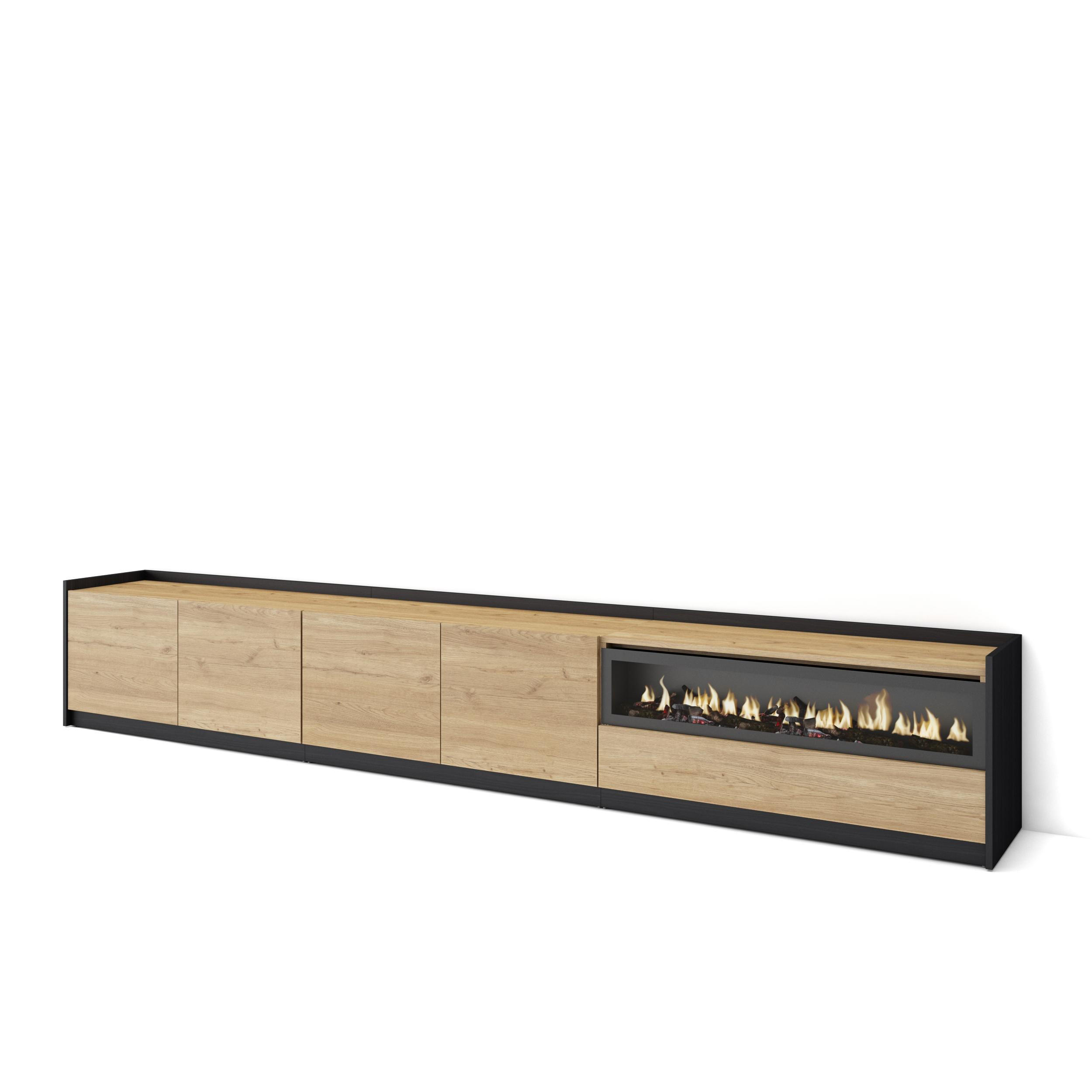 TV-SCHRANK, Lowboard, Eiche Schwarz, Elektrokamin, 310/37/50cm - Eichefarben, Holzwerkstoff (310/50/37cm) - Skraut Home