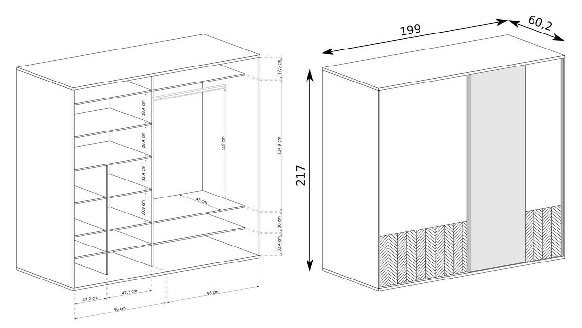 SCHWEBETÜRENSCHRANK CARINI 199/216/60,2 cm 2-türig mit Spiegel Eichefarben - Eichefarben, Holzwerkstoff (199/216/60.2cm) - MASSENO