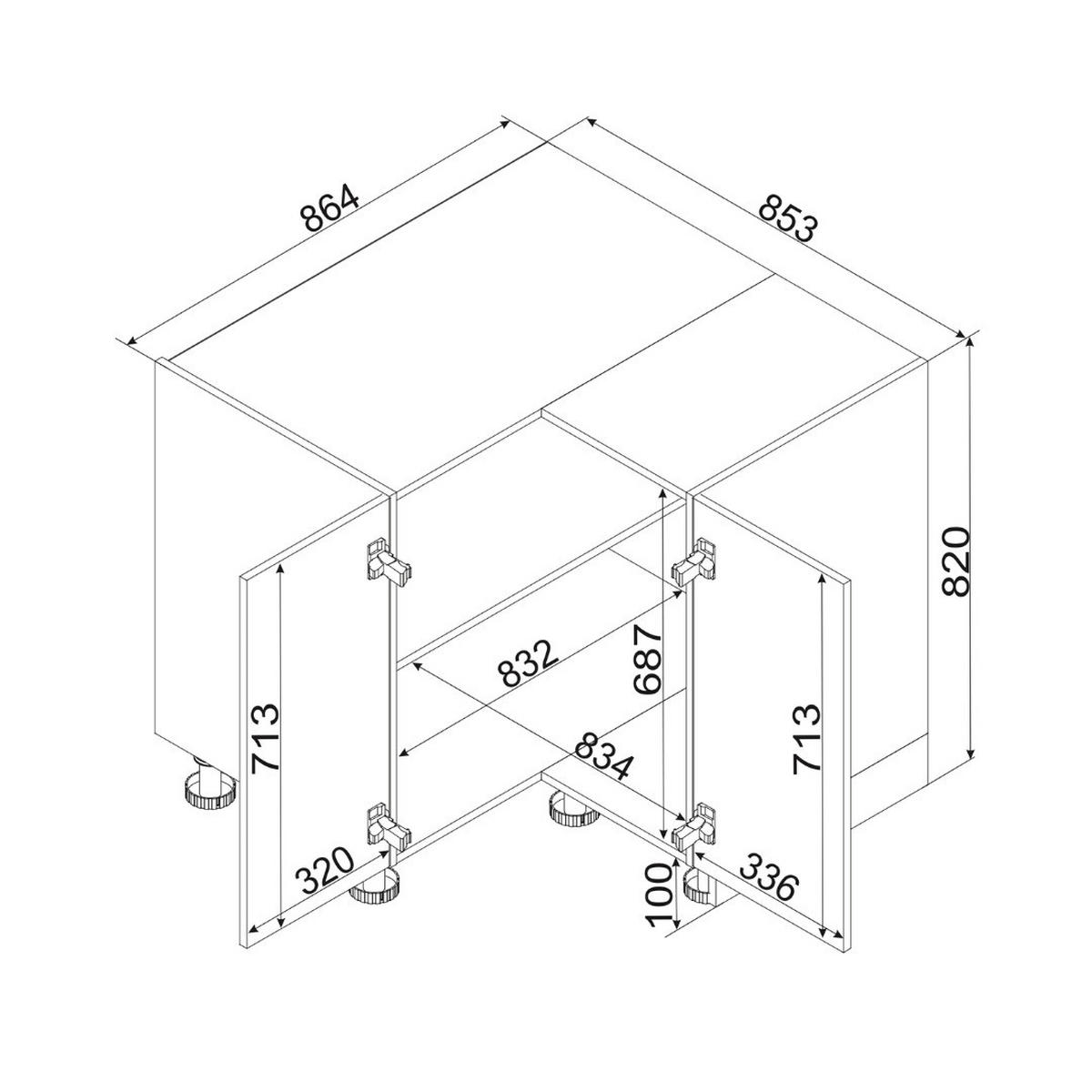 ECKUNTERSCHRANK - DRP P/L ( S2100/58 ) - KATE - Raumwunder für Ecken - Weiß/Grau, Holz/Metall (86.4/82/86.4cm) - ROYAL24_MARKT
