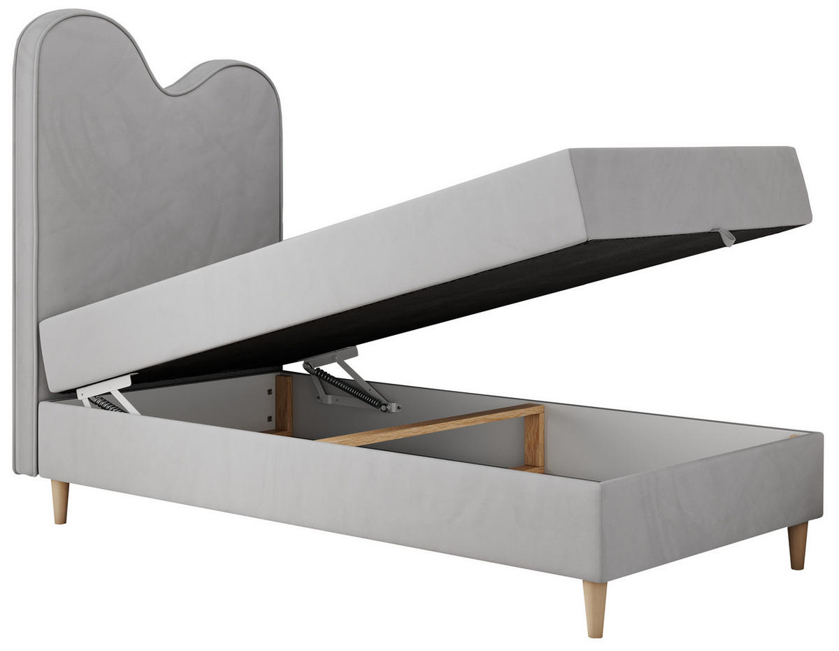 BOXBETT FLOW 90/180 Hellgrau Velvet - H3 - Hellgrau, Holz/Textil (90/180cm) - MKS