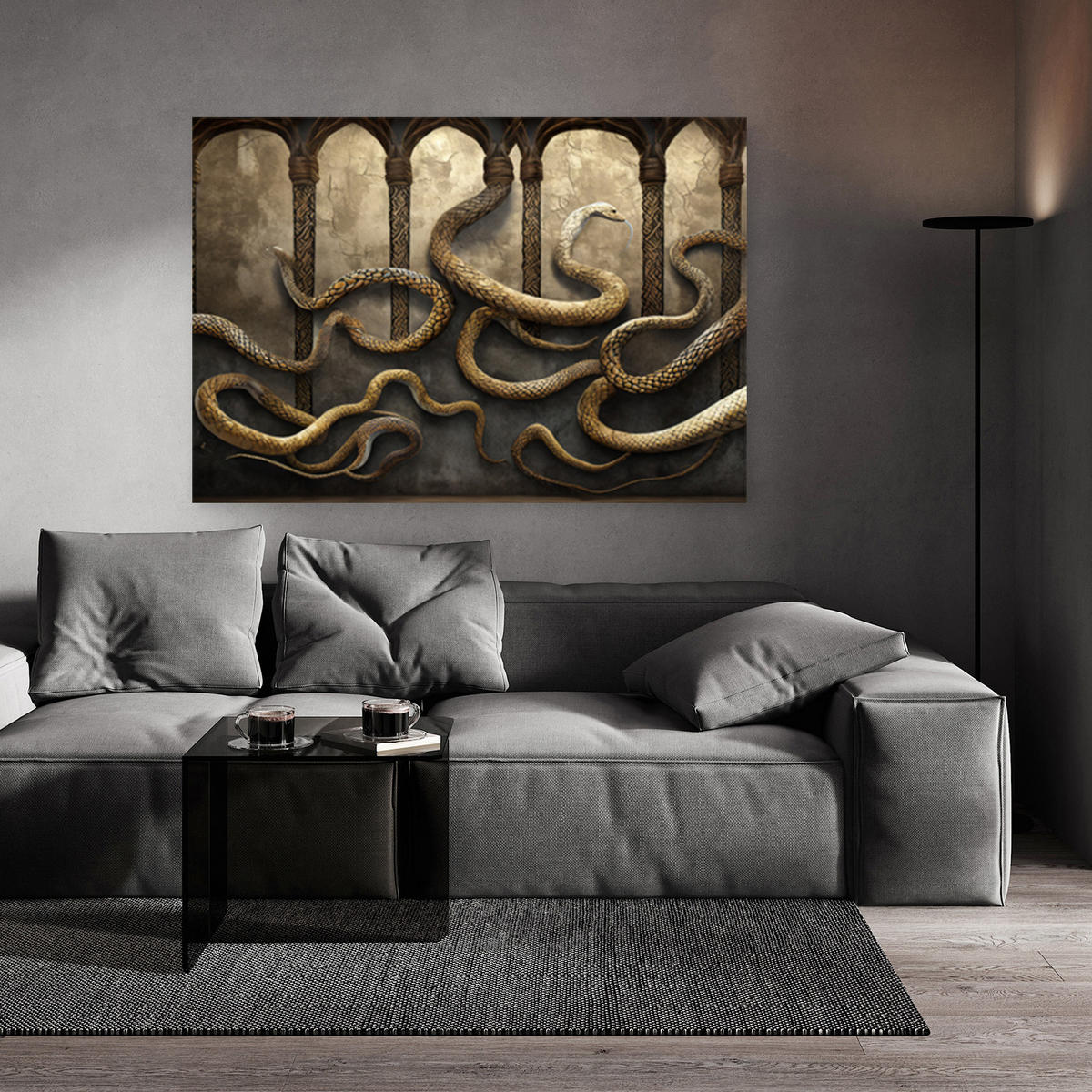 WANDBILD schlange gold glamour - Grau, Textil (60/40cm) - Feeby