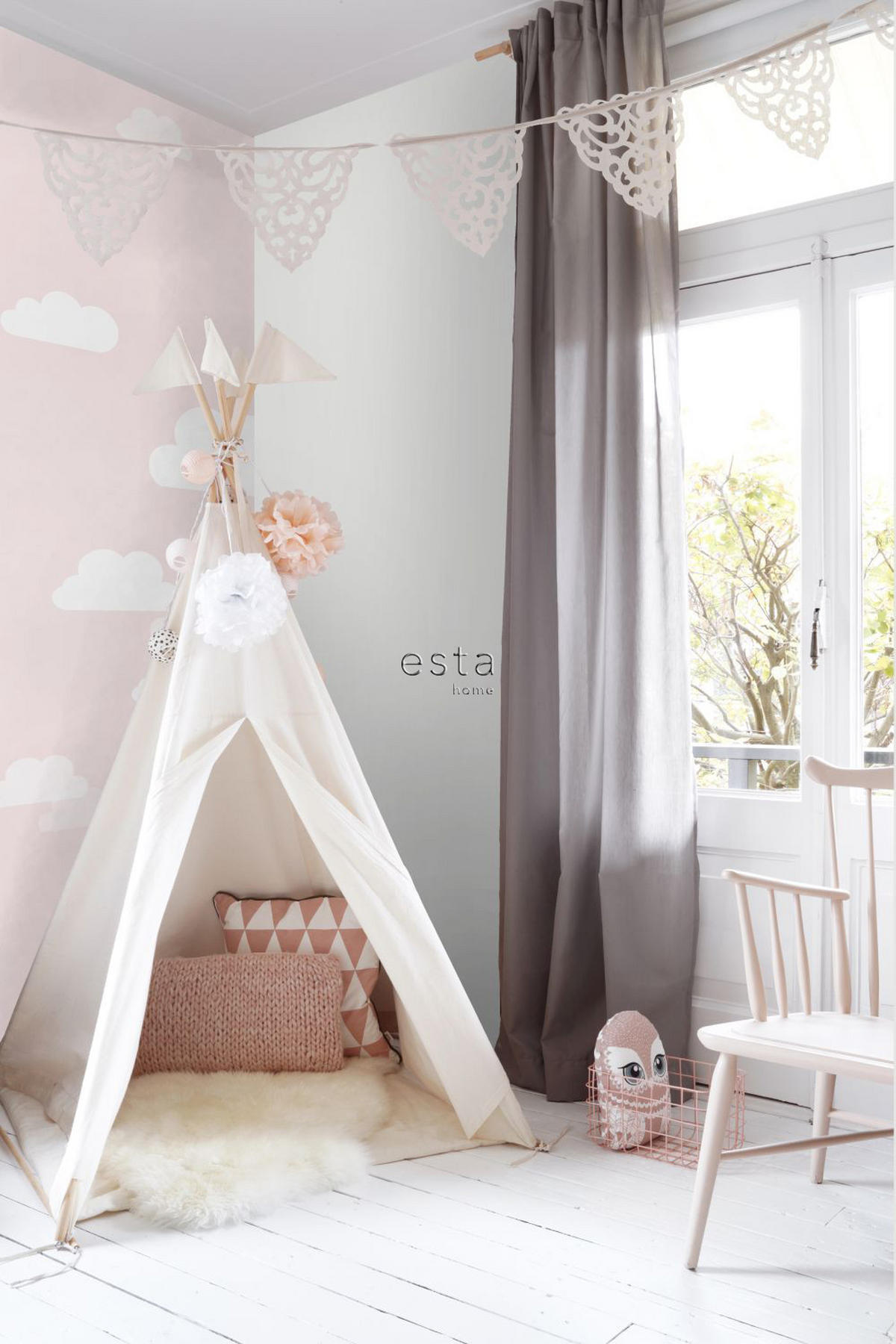 FOTOTAPETE kleine Wolken 200 x 279 cm - Pink, Papier (200/279cm) - ESTAhome