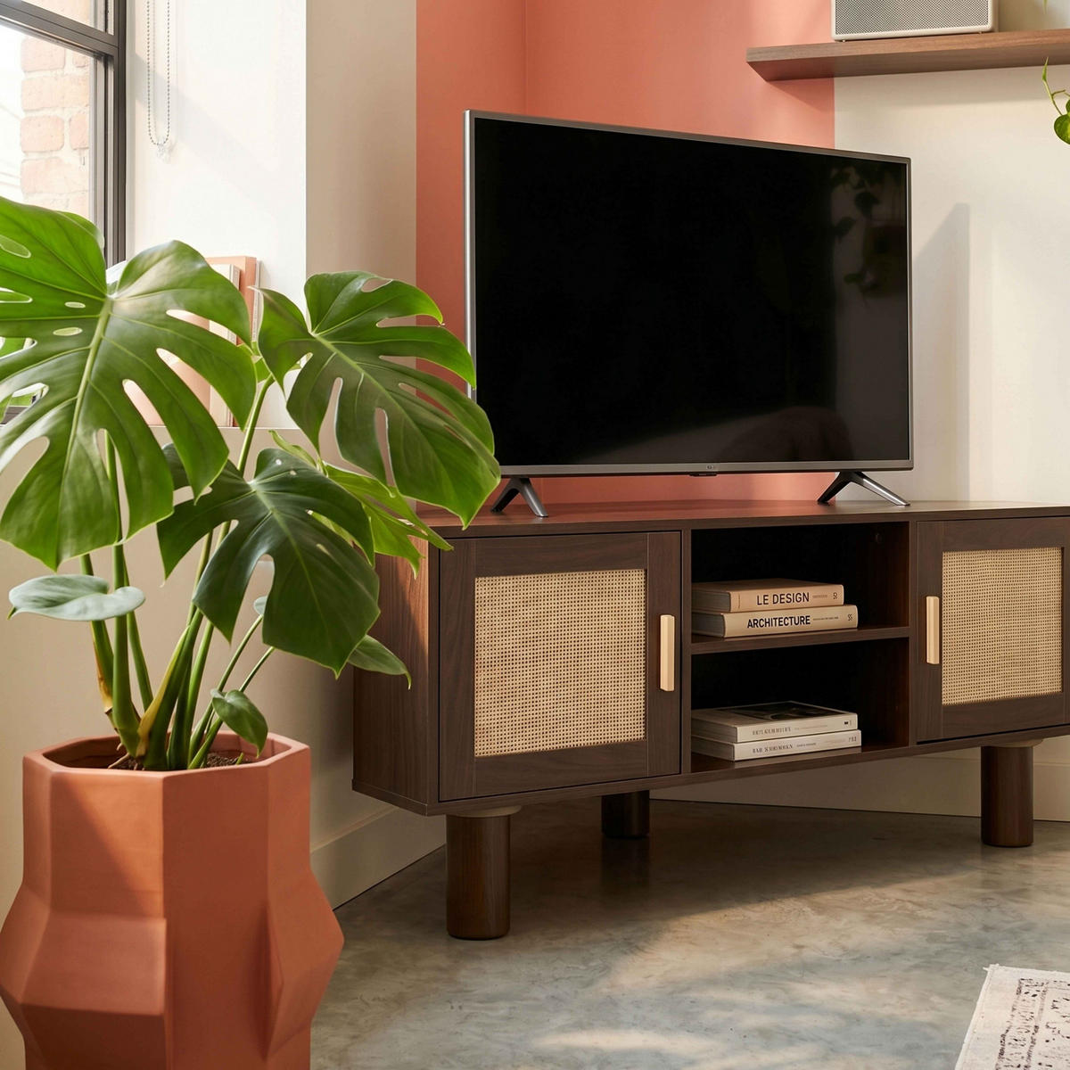 TV-STÄNDER, Dunkles Holz - Braun, Holz (120/55/54cm) - Oviala