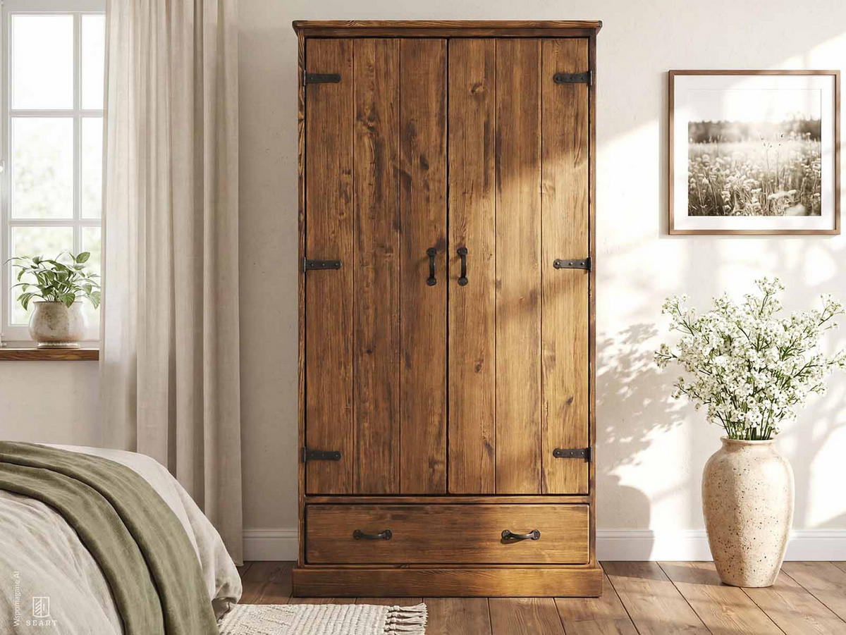 KLEIDERSCHRANK aus Massivholz Rustyk 2D - Dunkelbraun/Schwarz, Holz (105/190/60cm) - Seart