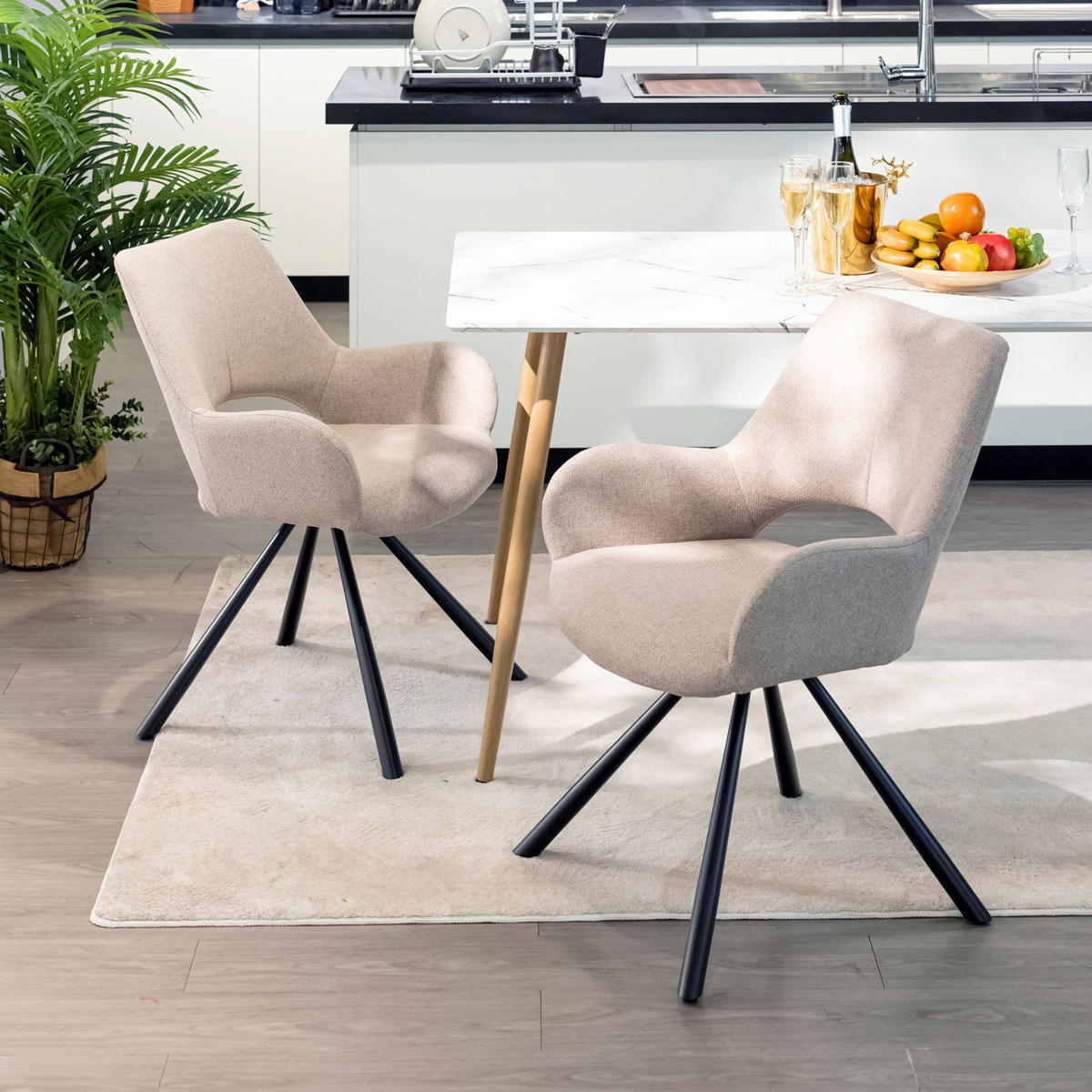 ARMLEHNSTUHL-SET 4 Stück in Eisen Webstoff - Beige, Metall (48.5/81/58cm) - Meubles Cosy