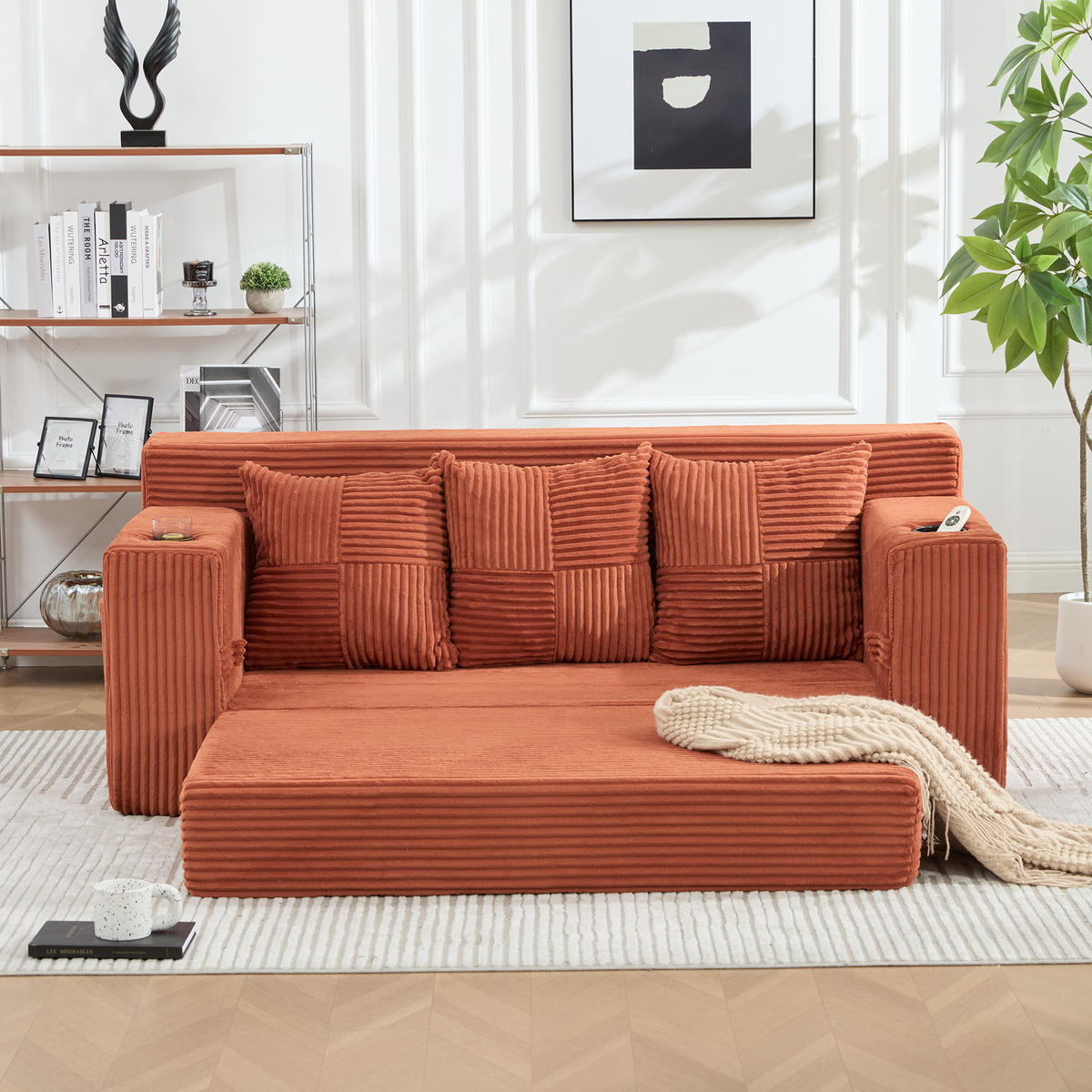 SCHLAFSOFA Modular mit Getränkehaltern und Seitentaschen, DE-42913, Orange - Orange, Textil (172/64/87cm) - ComfortXL