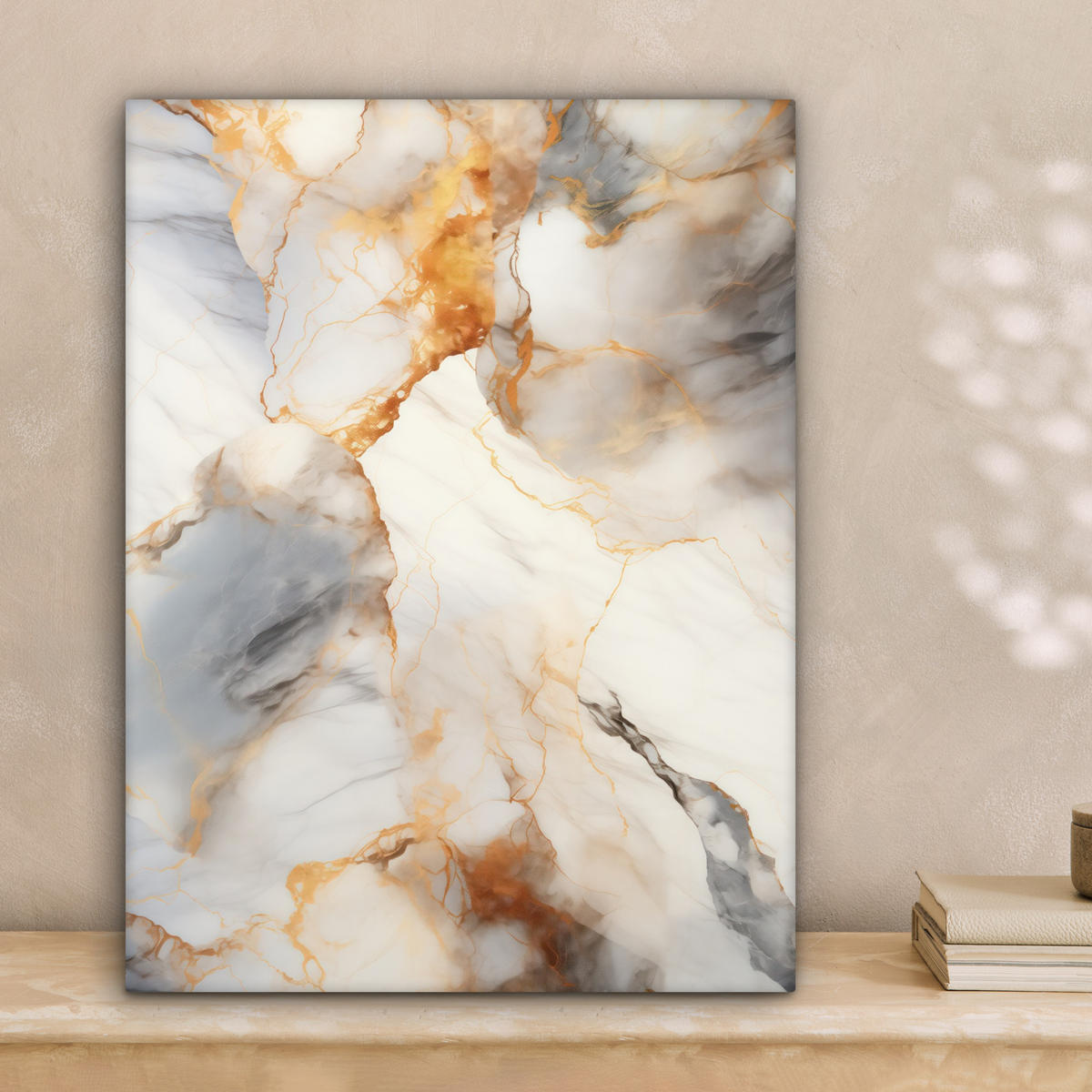 LEINWANDBILD Marmor - Grau - Gold 30x40 cm - Weiß, Textil (30/40cm) - MuchoWow