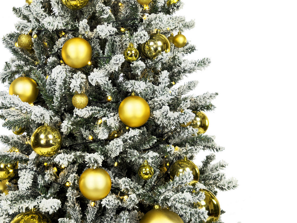LAALU WEIHNACHTSBAUM geschmückt künstlich mit 73 Ornamenten GOLDEN CHRISTMAS 210 cm Baum mit Ständer und Weihnachtsornamenten - Champagner/Goldfarben, Kunststoff (210cm) - LAALU