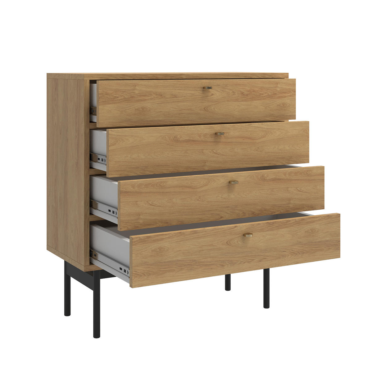 KOMMODE Olar Holzoptik Hickory Natur 85,5 cm - Beige/Goldfarben, Holzwerkstoff/Metall (85.5/91.9/38cm) - Selsey