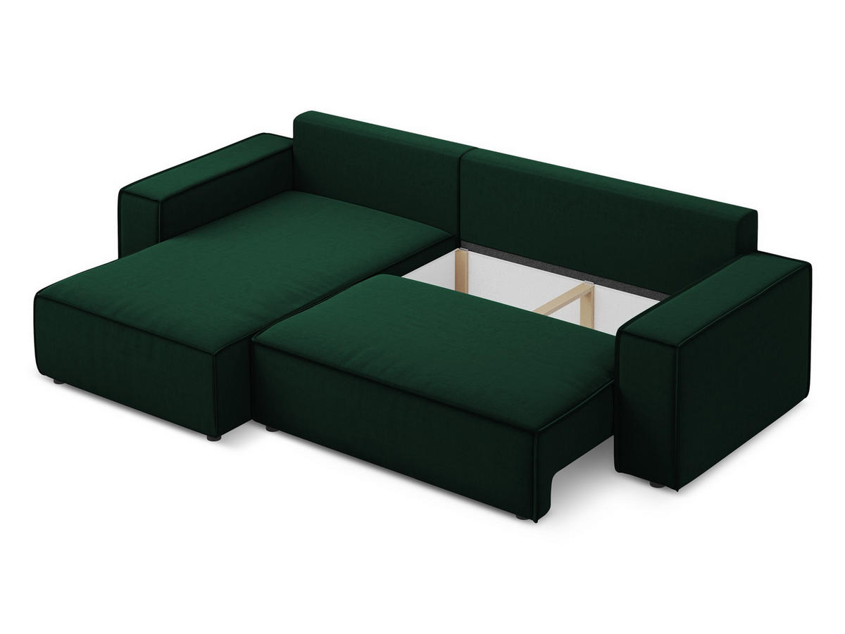 ECKSOFA mit Schlaffunktion Samt Stoff Grün - Dunkelgrün/Schwarz, Kunststoff/Textil (185/290cm) - Makamii