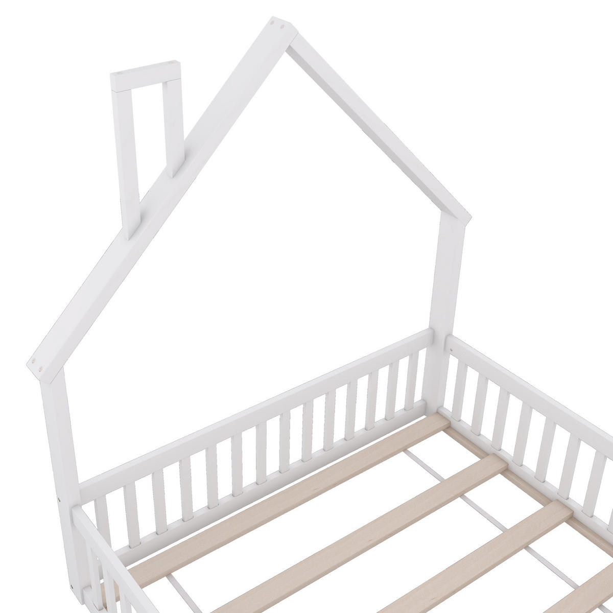 HAUSBETT 140/190 cm Weiß aus Kiefernholz und MDF mit Sicherheitsgitter - Weiß, Holz (140/190cm) - OKMYHOME