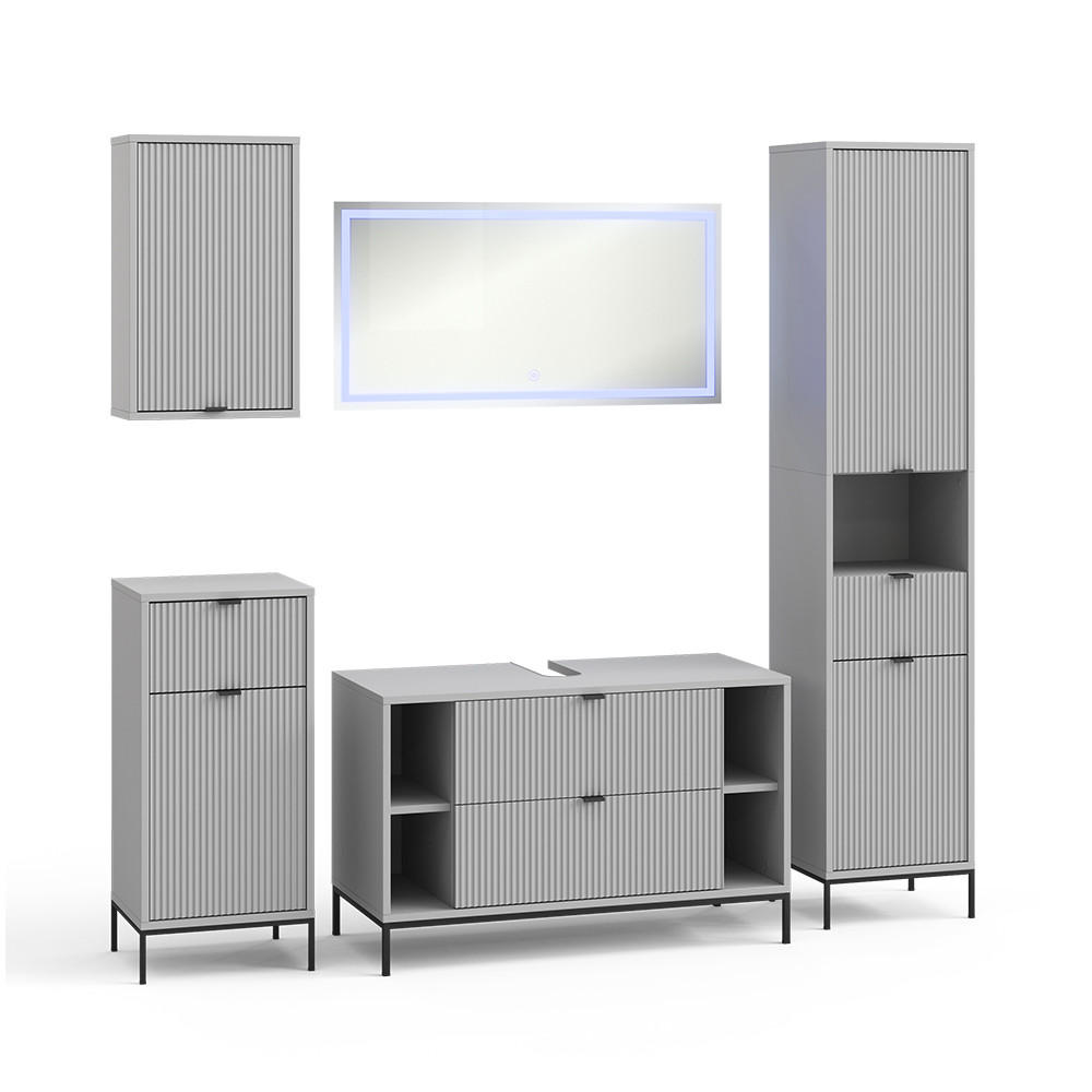 BADMÖBEL-SET Eliza Grau 5 Teile - Grau, Holzwerkstoff (100/63/45.1cm) - Vicco