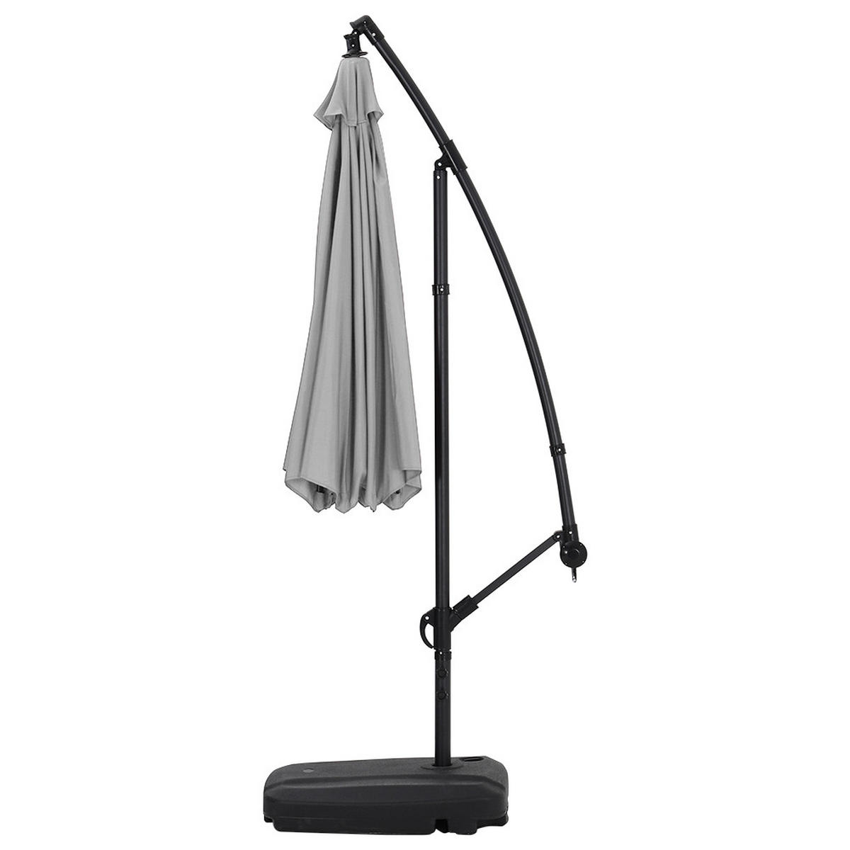 AMPELSCHIRM aus Polyester Metall in Hellgrau und befüllbarer Kunststoff-Sockel mit dem Rollen drehbar 360° neigbar 60° 3 x 2.6m - Grau, Metall (300/240cm) - Livingandhome
