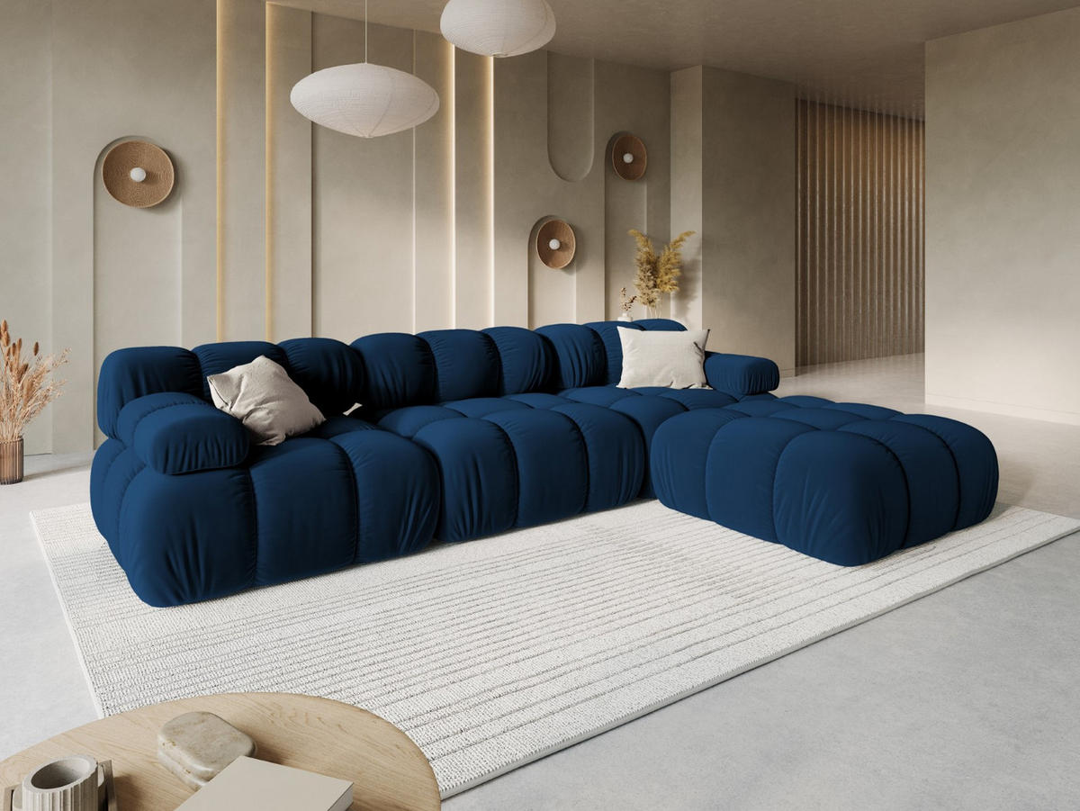 MODULARES-SOFA Bellis aus Samt königsblau 3 Sitzplätze - Blau, Textil (94/63/282cm) - Micadoni