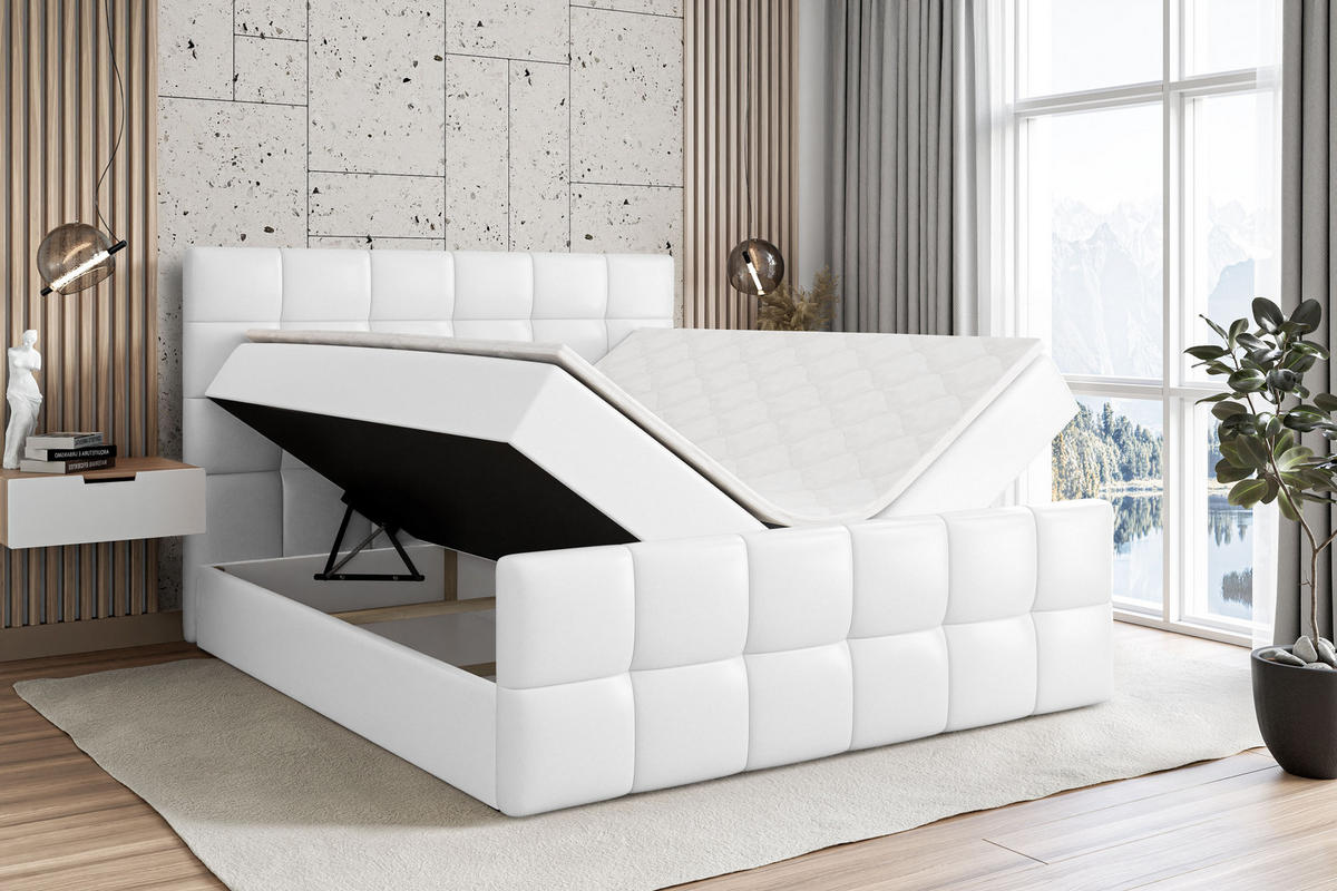 BOXBETT BRUGO-Z - 120 x 200 - H4 - Weiß Hochglanz - Weiß, Holzwerkstoff (120/200cm) - ALTDECOR