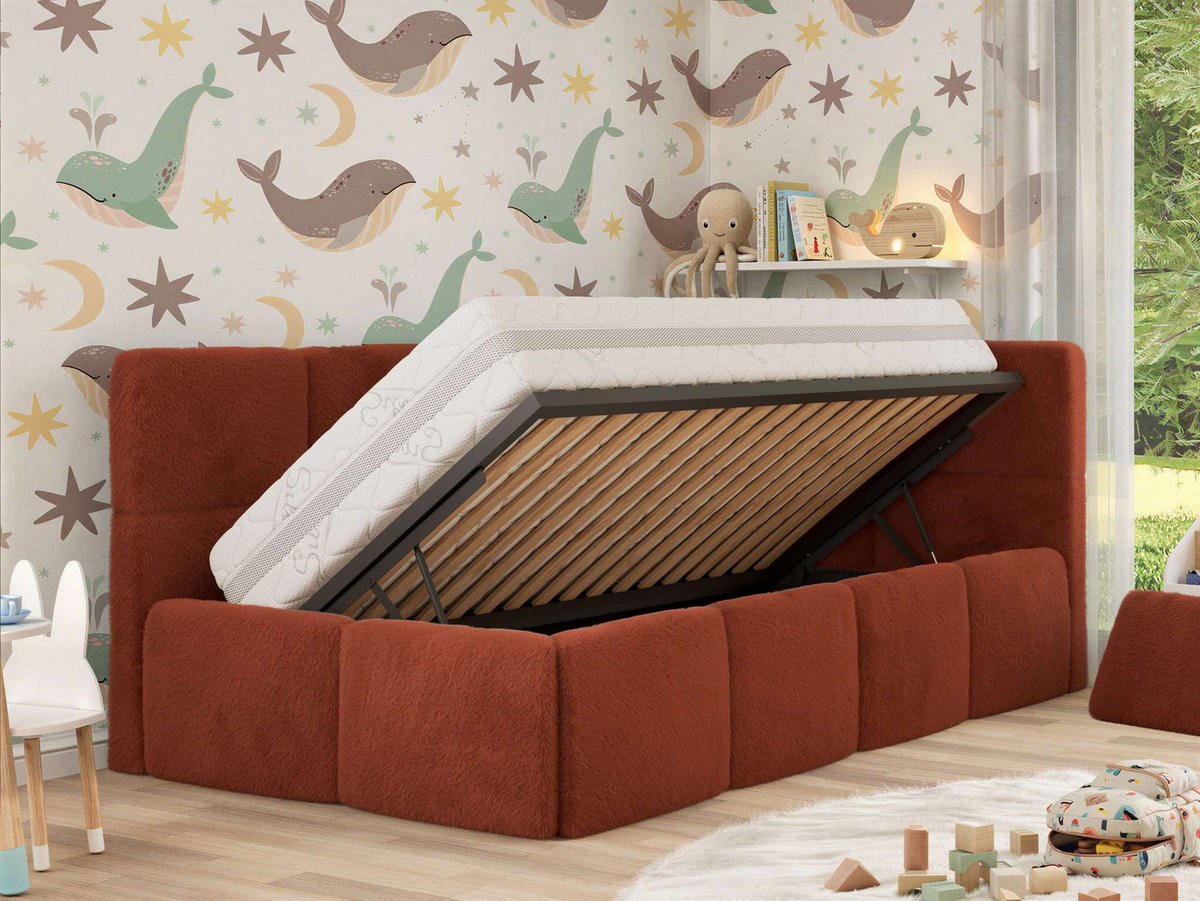 DĚTSKÁ POSTEL ARVO ALTA 90/200 - Oranžová Plyš - Pravá - pomerančová, textil (90/200cm) - MKS