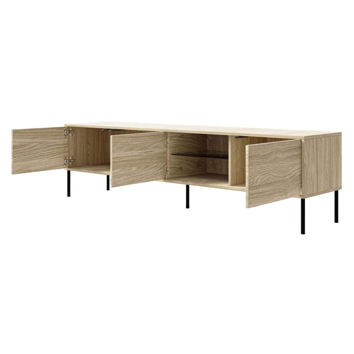 TV stolík Modity Dekor dub 175/47/31 cm - čierna/farba duba, kov/kompozitné drevo (175/47.5/31.2cm) - Selsey