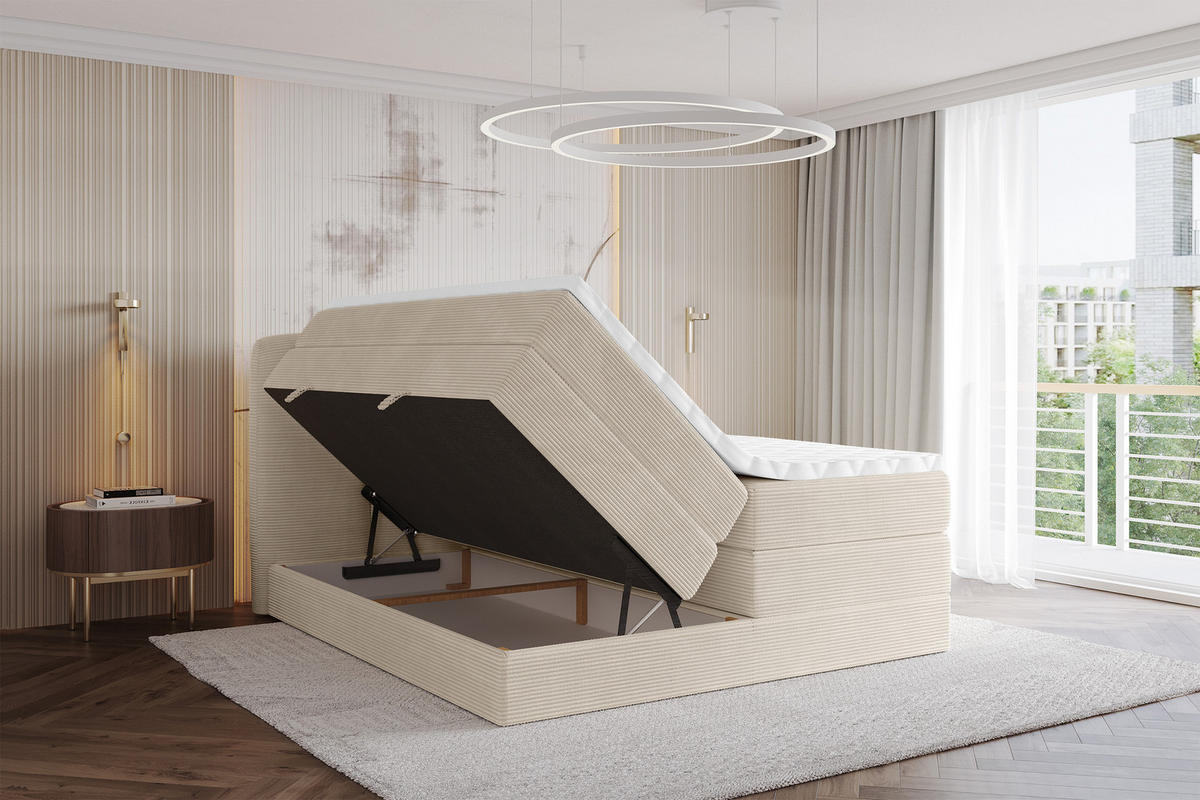 BOXBETT mit Matratze H3|H4 - NINA KING - 160x200 cm - Beige - Ecru, Holzwerkstoff (160/200cm) - ALTDECOR